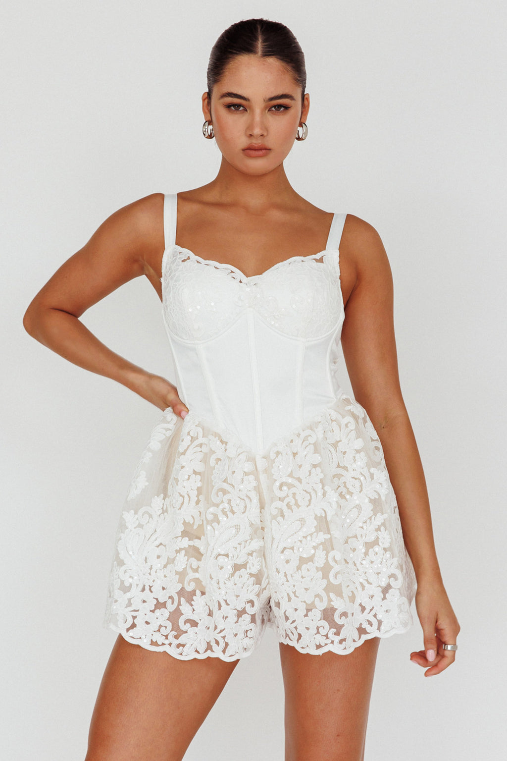 Georgia May Lace Romper White by Selfie Leslie