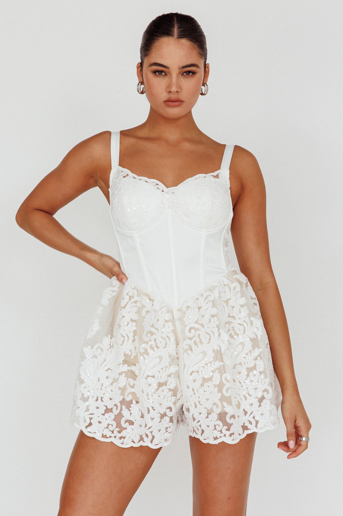 Georgia May Lace Romper White by Selfie Leslie