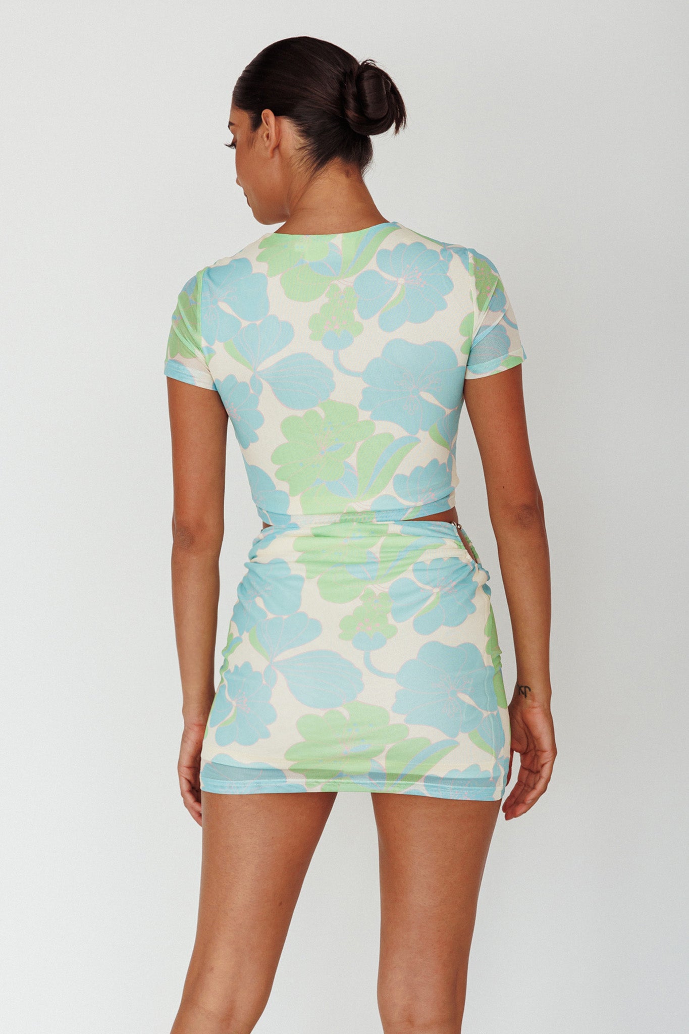 Angelus Ring Accent Mini Skirt Printed Cream by Selfie Leslie