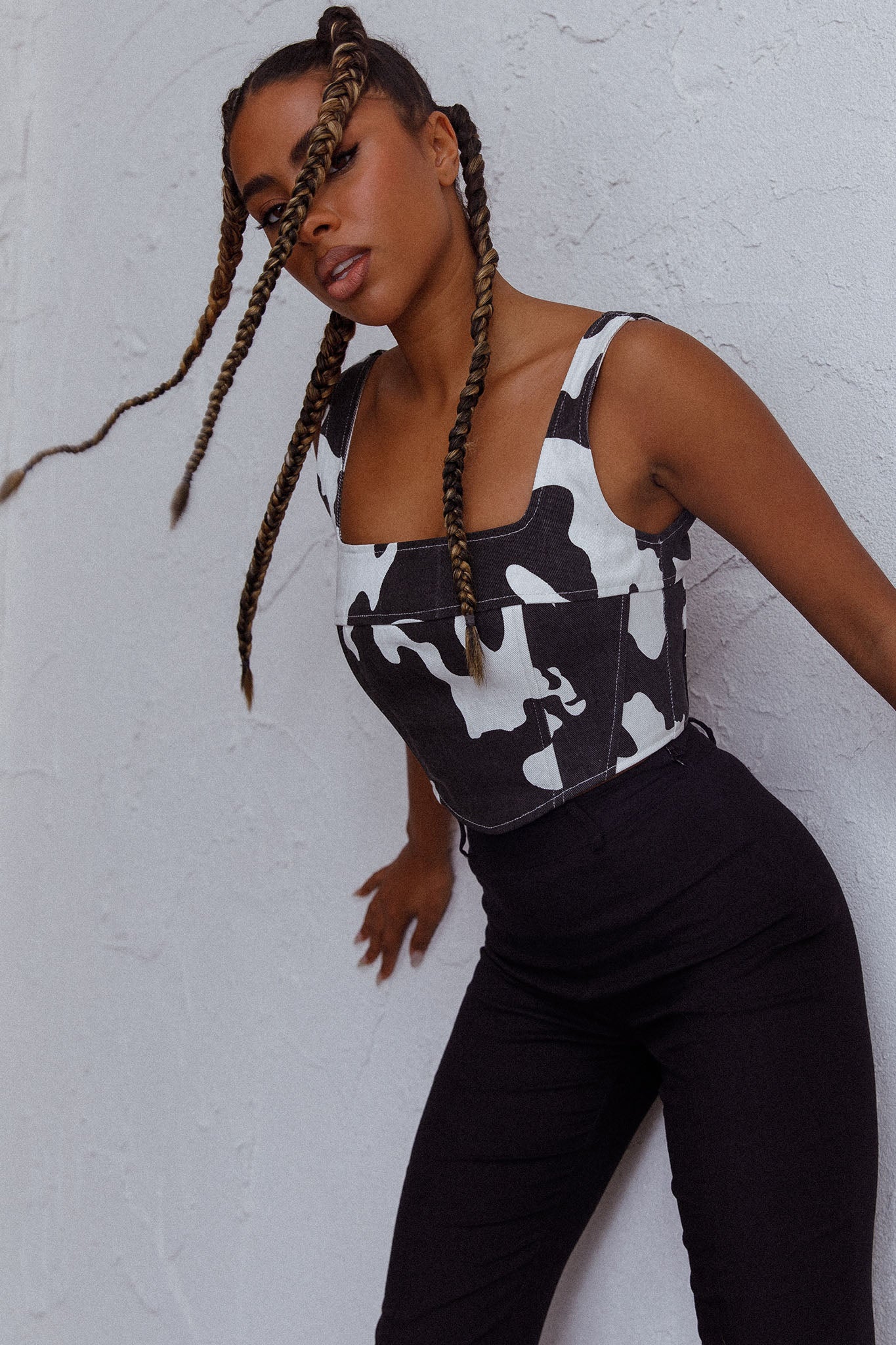 Mandie Thick Strap Crop Top Printed Cow by Selfie Leslie