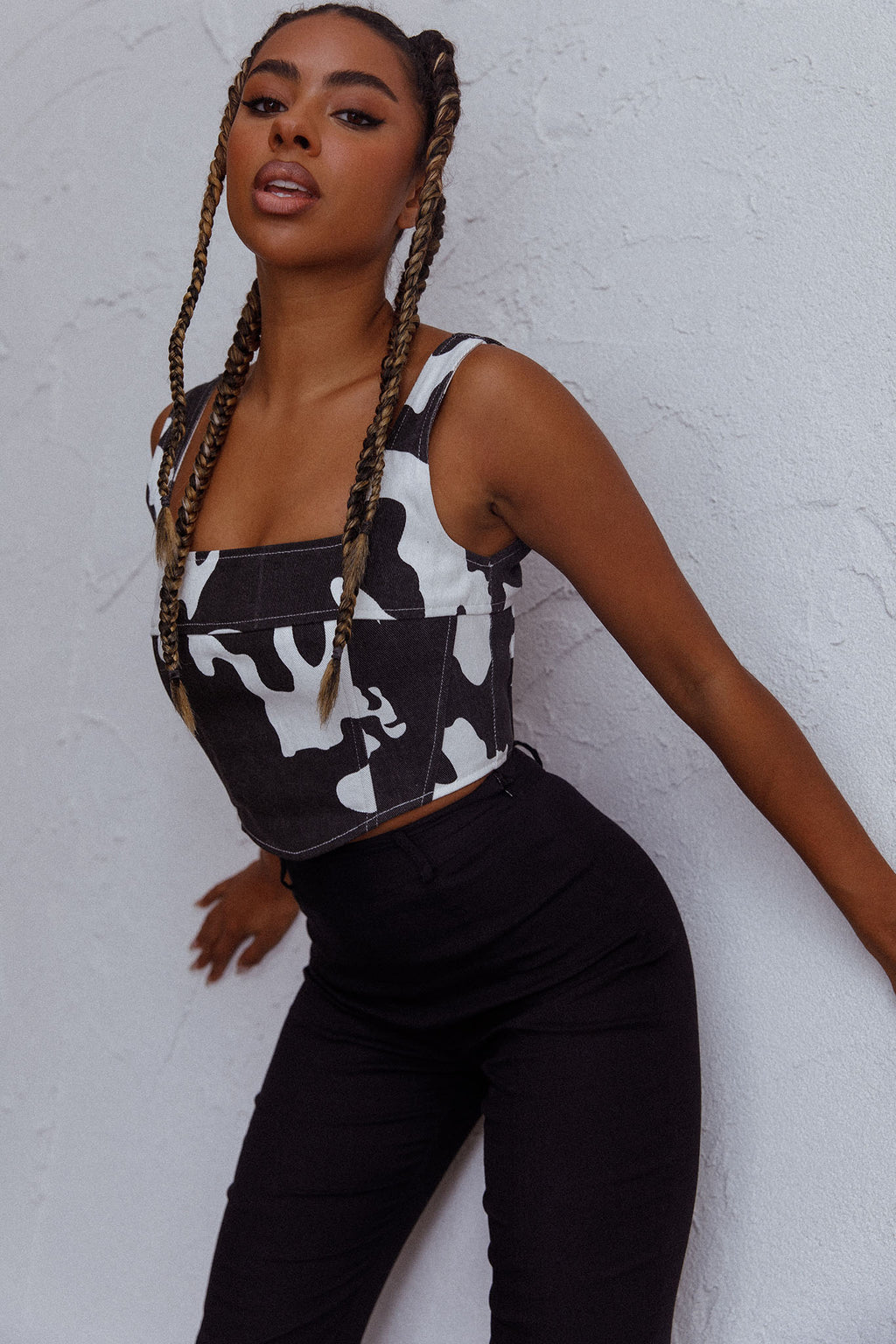 Mandie Thick Strap Crop Top Printed Cow by Selfie Leslie
