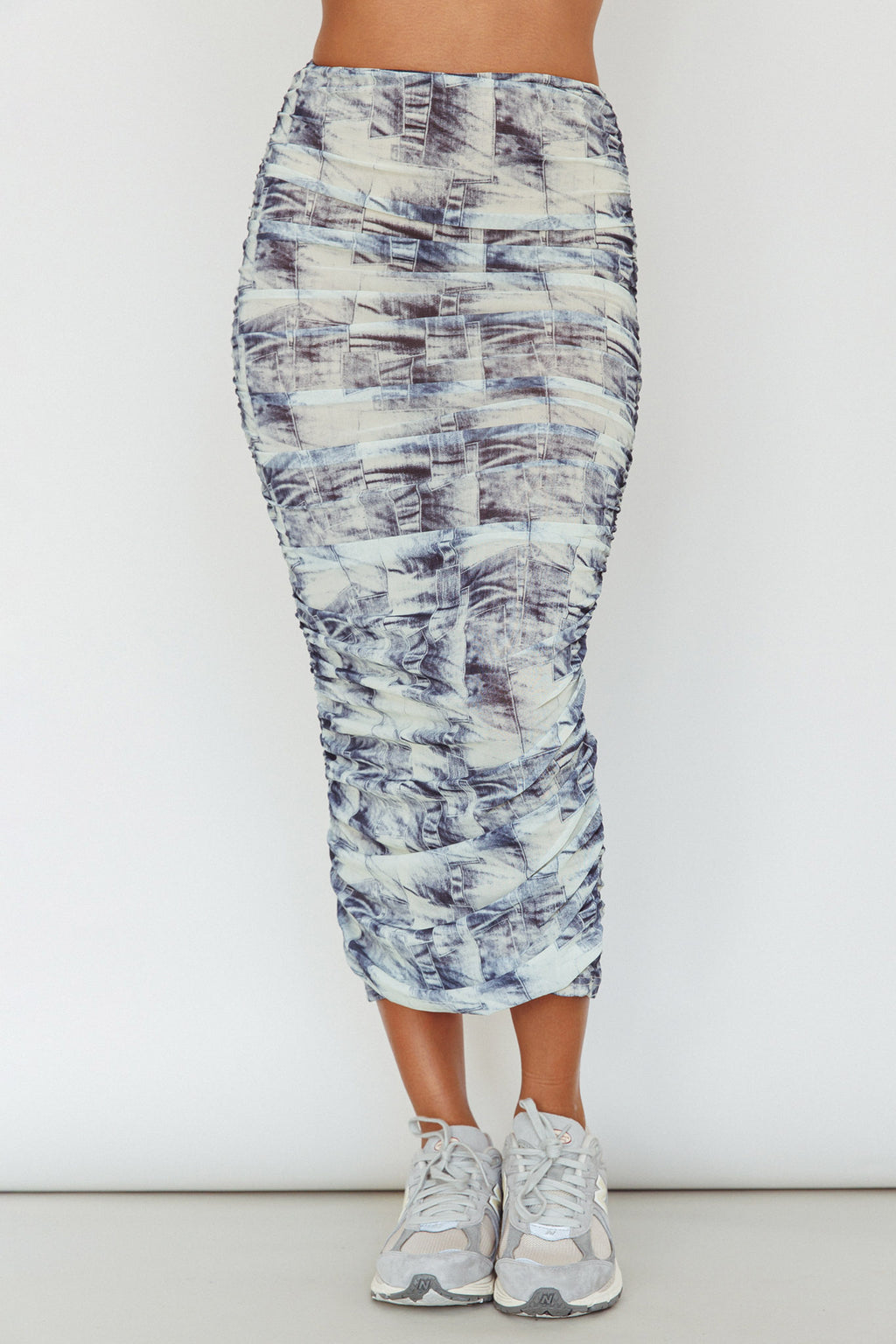 Blue Moons Ruched Midi Skirt Indigo Denim by Selfie Leslie