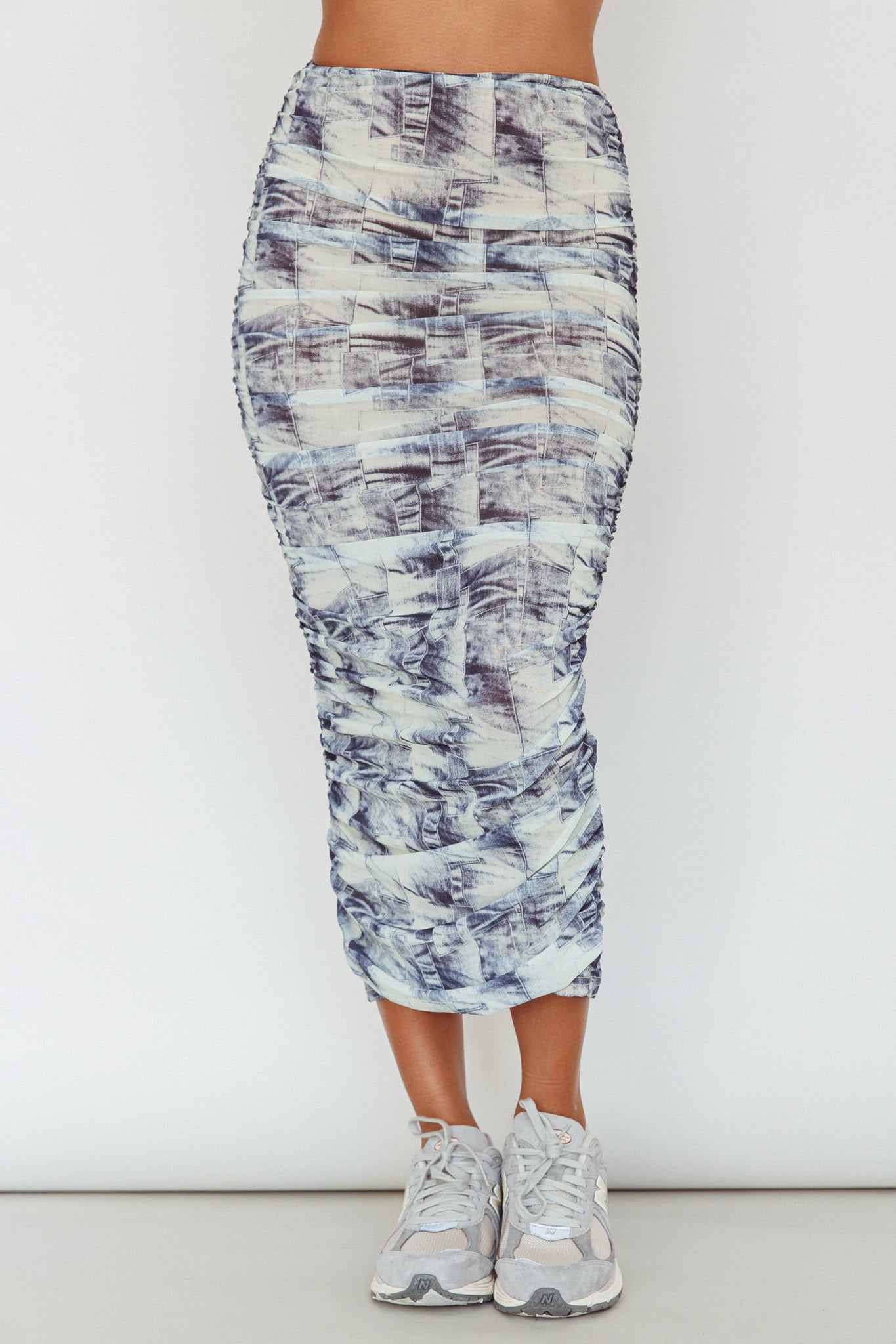 Blue Moons Ruched Midi Skirt Indigo Denim by Selfie Leslie