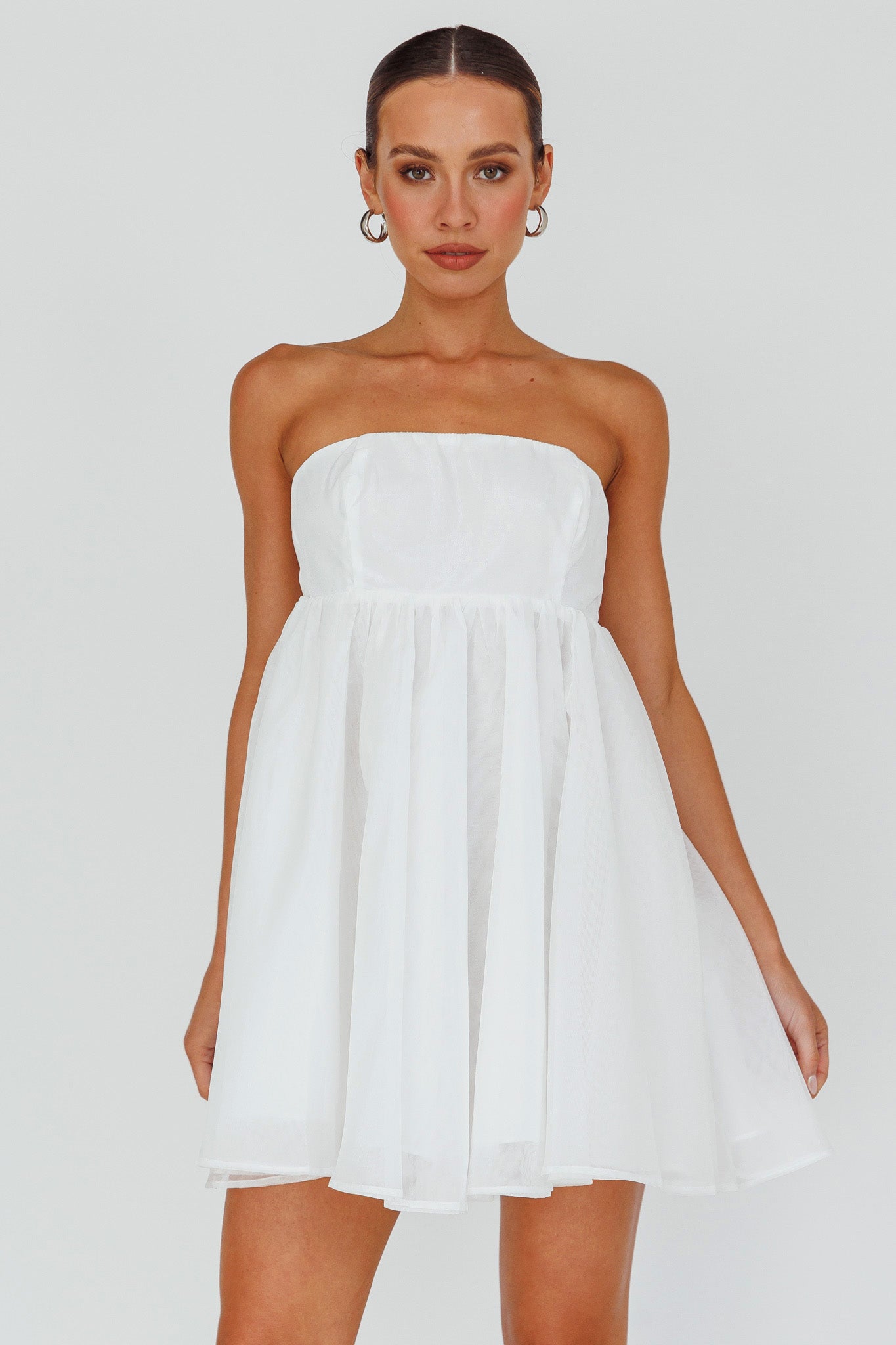 Solis Strapless Baby Doll Mini Dress White by Selfie Leslie