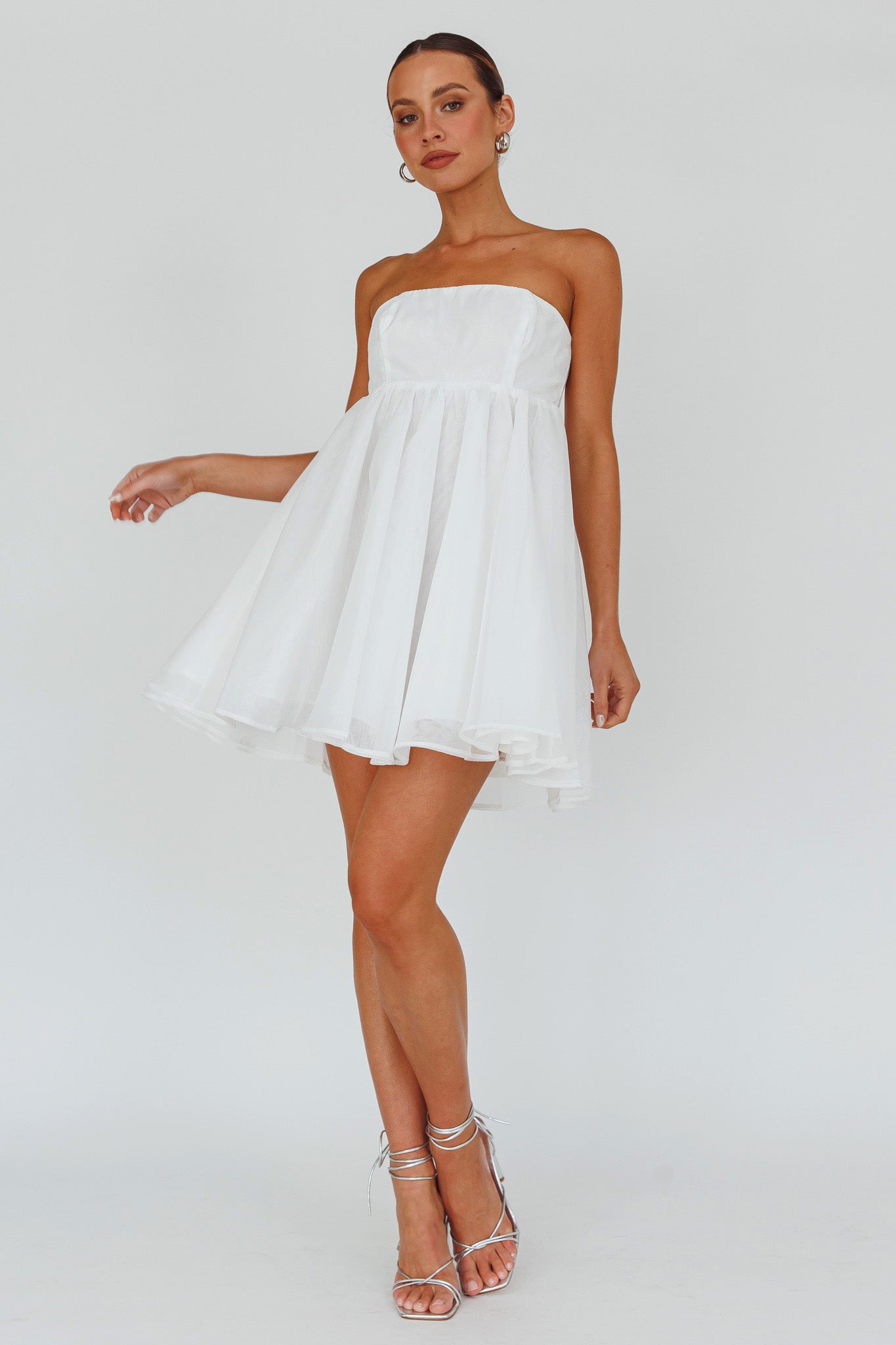 strapless babydoll mini dress Solis Strapless Baby Doll Mini Dress White strapless babydoll mini dress Solis Strapless Baby Doll Mini Dress White