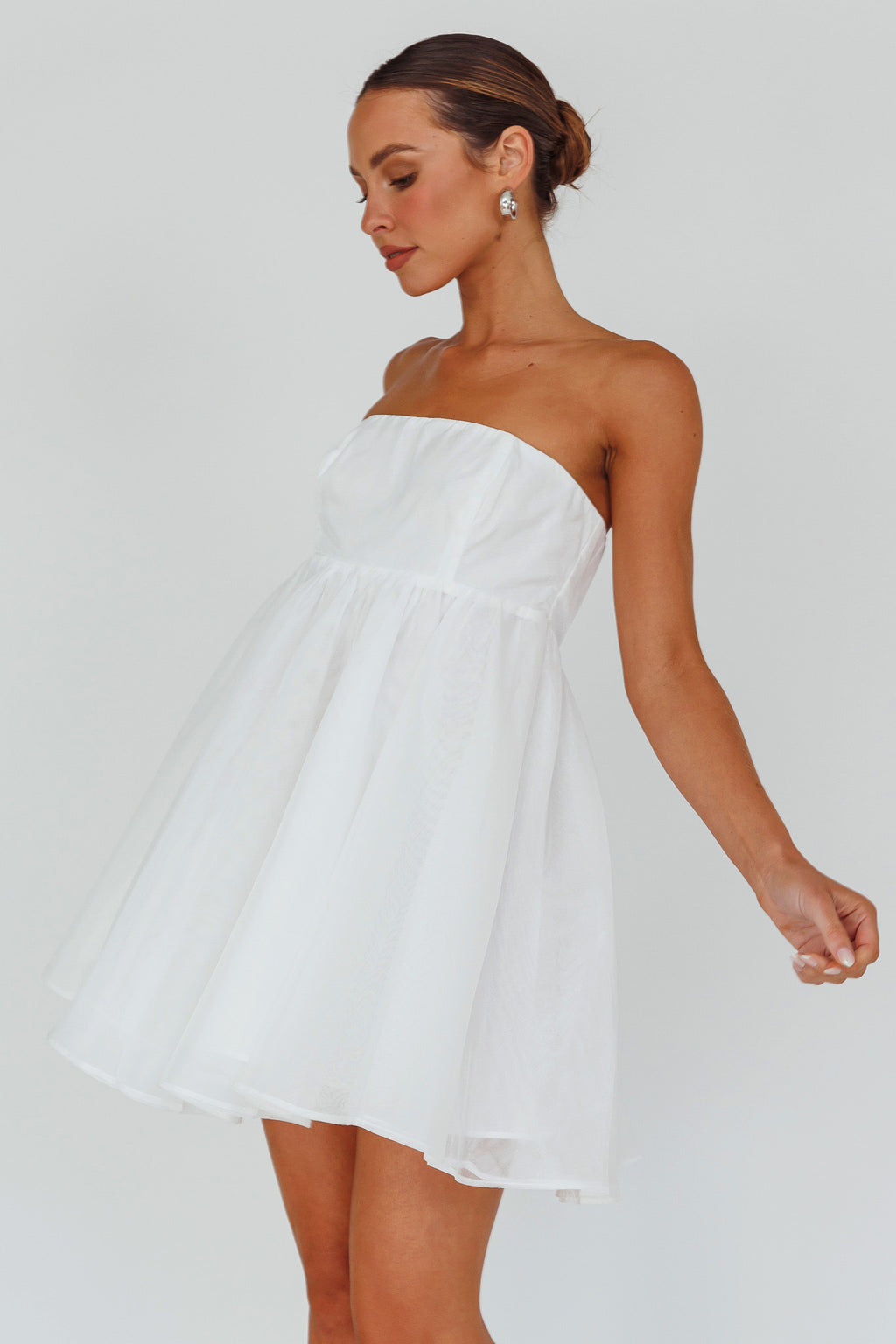 Solis Strapless Baby Doll Mini Dress White by Selfie Leslie