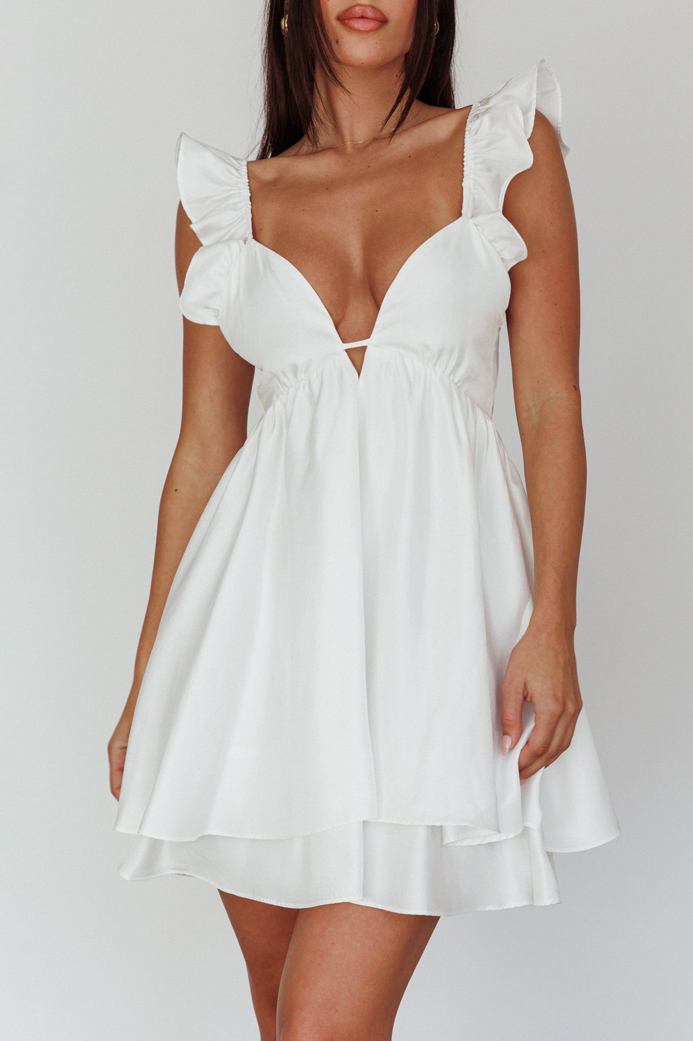 Siren Song Frill Strap Mini Dress White by Selfie Leslie