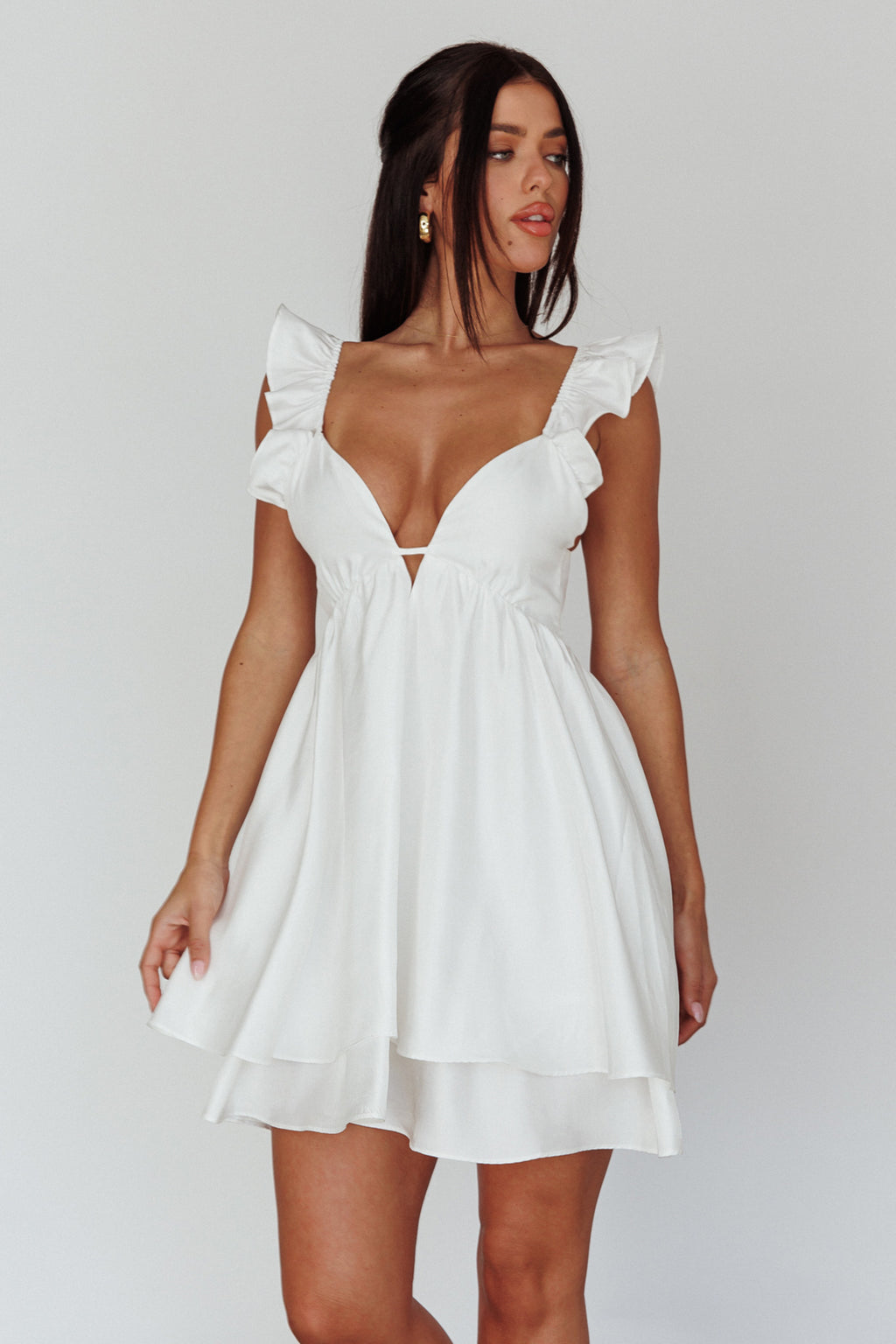 Siren Song Frill Strap Mini Dress White by Selfie Leslie
