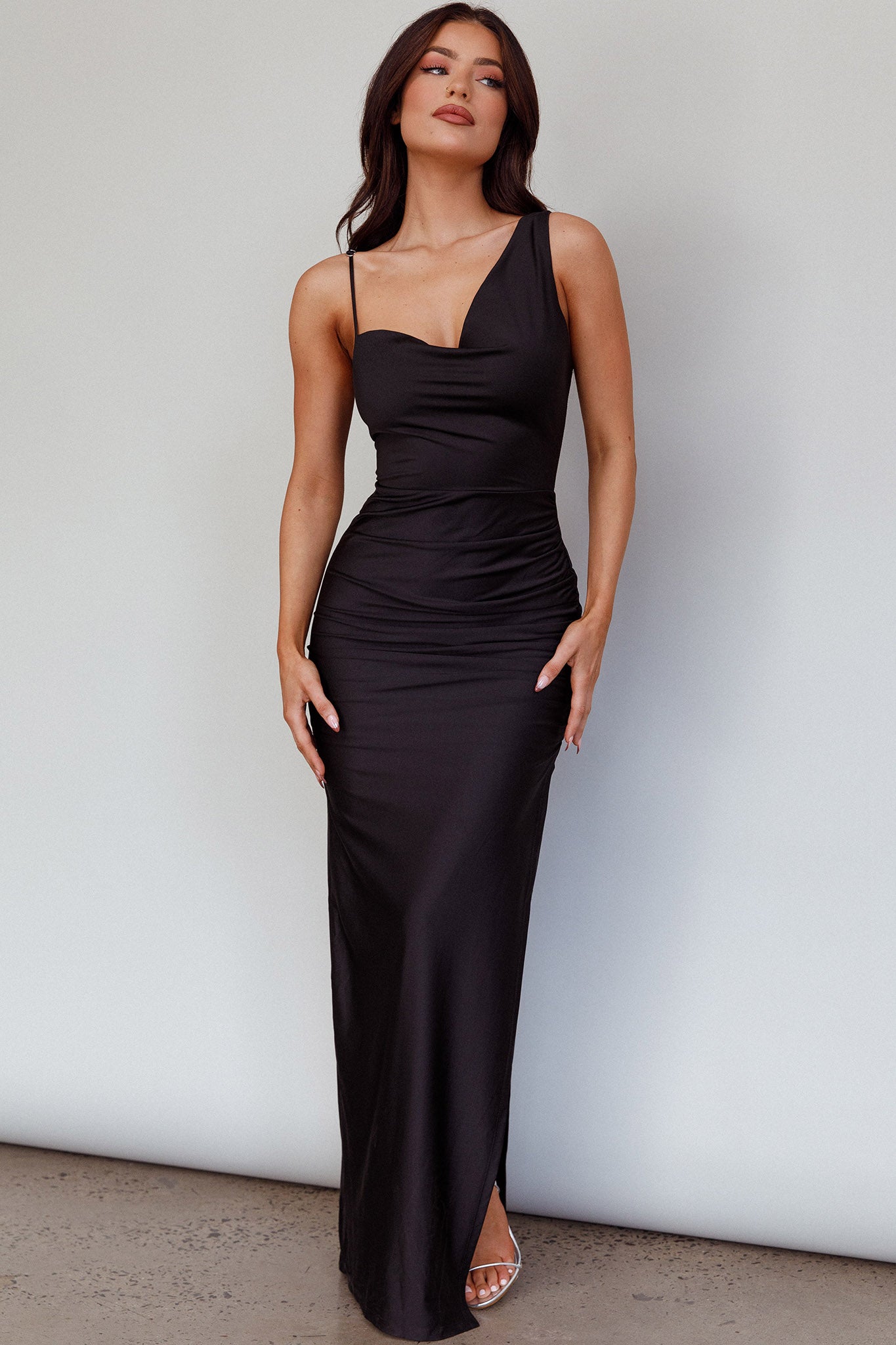 Shop the Florentina Thigh Split Maxi Dress Black | Selfie Leslie