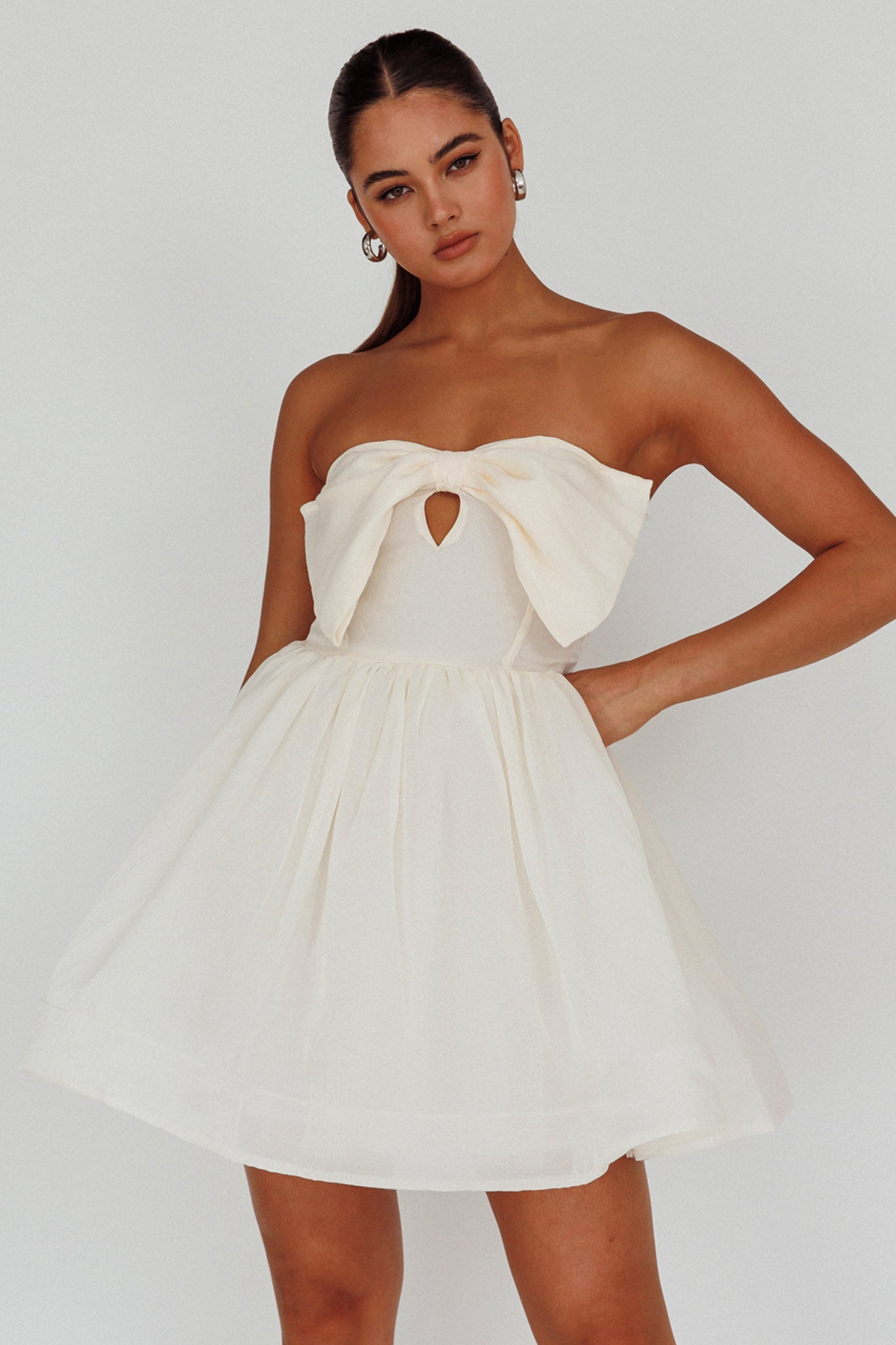Arabesque Bow Bust Mini Dress Champagne by Selfie Leslie