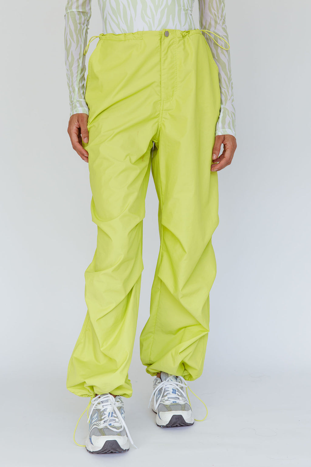 Break Dance Wide Leg Drawstring Pants Lime by Selfie Leslie