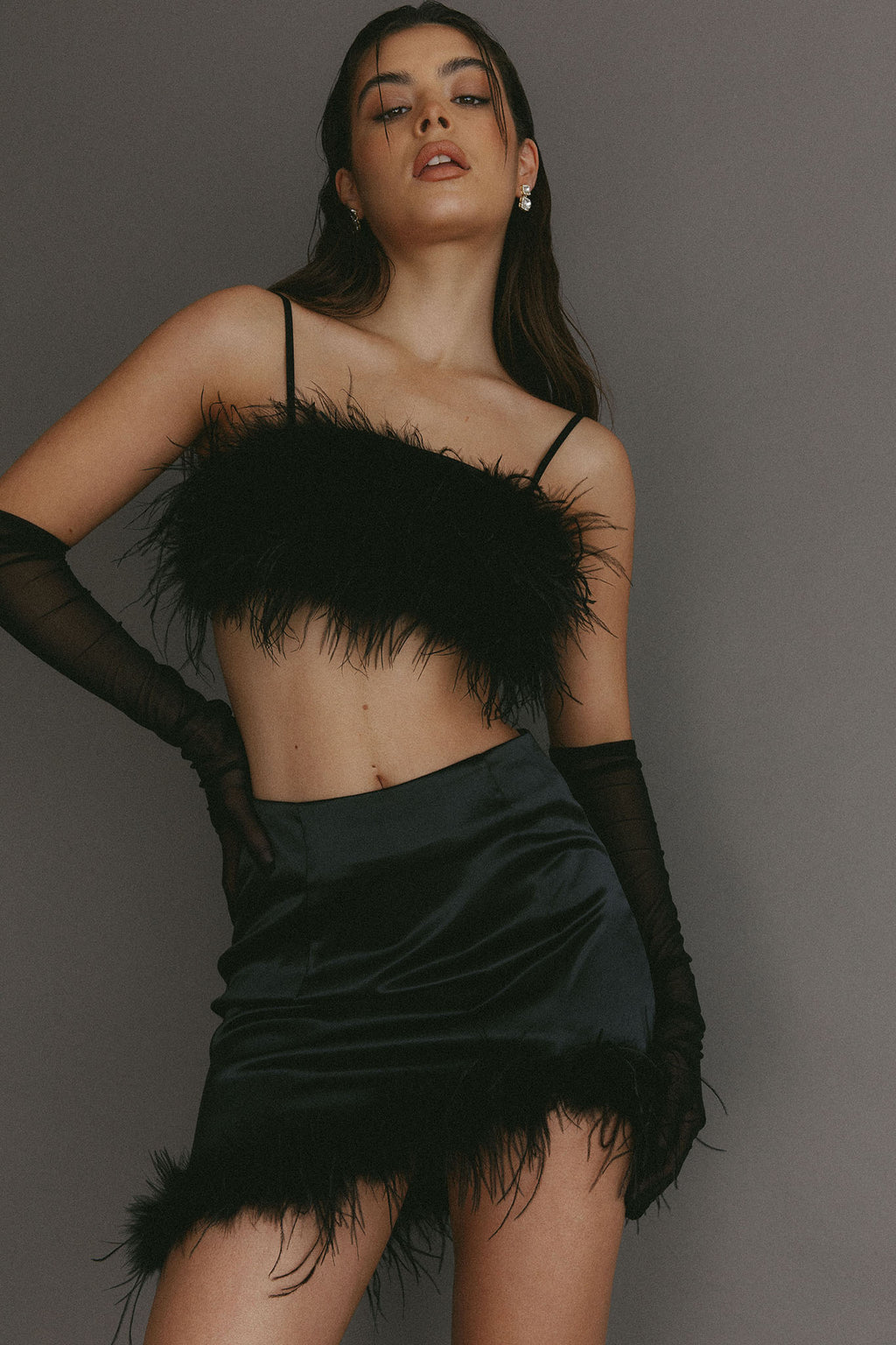 Showstopper Feather Trim Skirt Black by Selfie Leslie