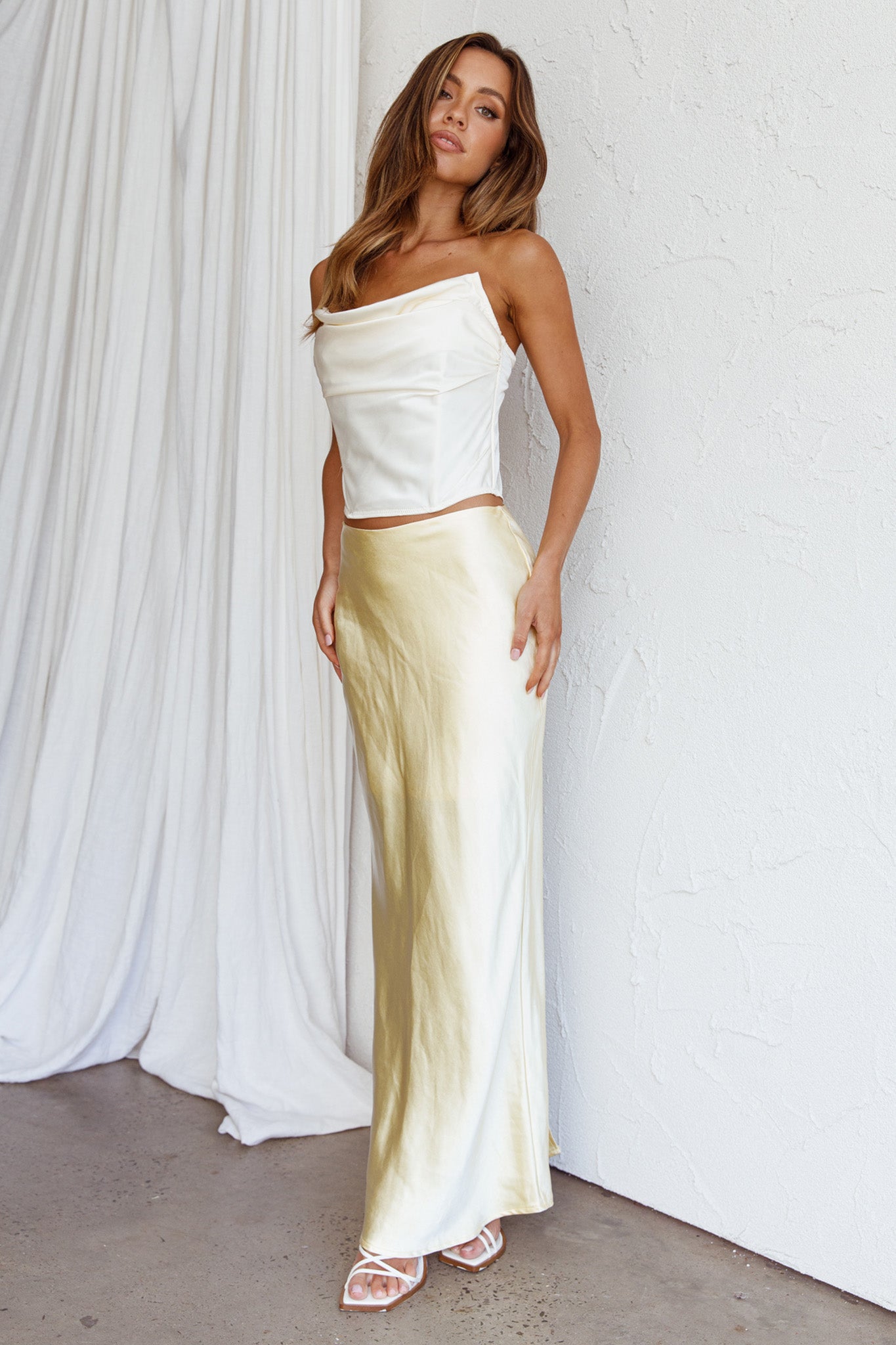 Sun Rose Strapless Crop Top Creme by Selfie Leslie