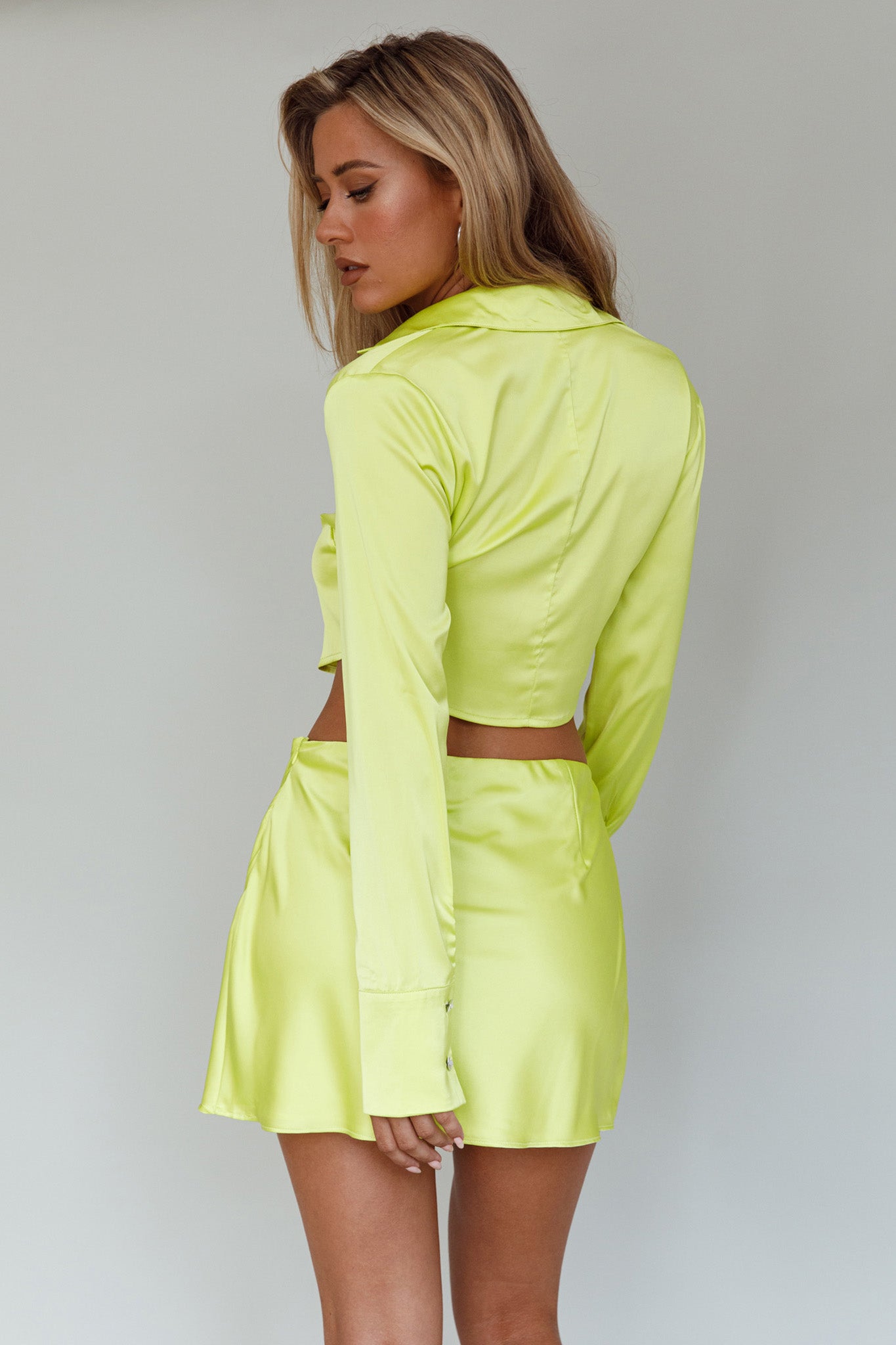 Geena Crystal Button Top Lime by Selfie Leslie