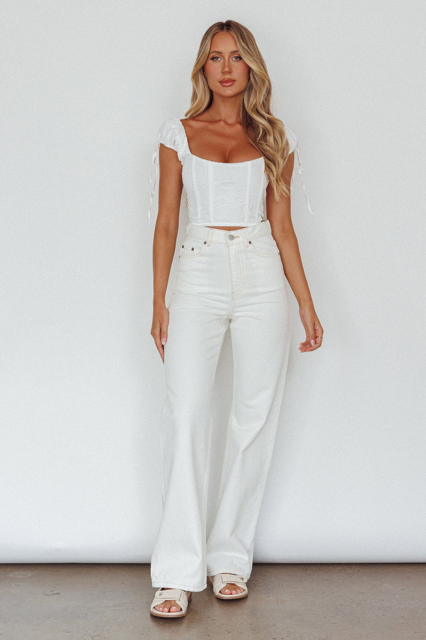 Citrine Dreams String Tie Detail Crop Top White by Selfie Leslie