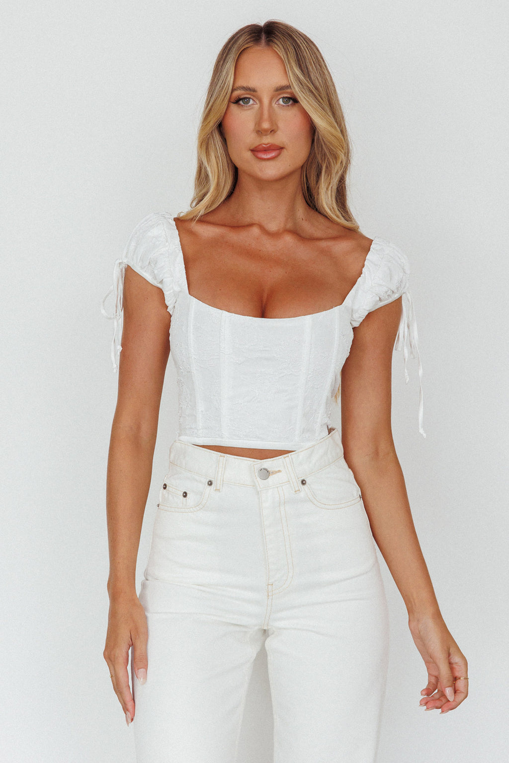 Citrine Dreams String Tie Detail Crop Top White by Selfie Leslie