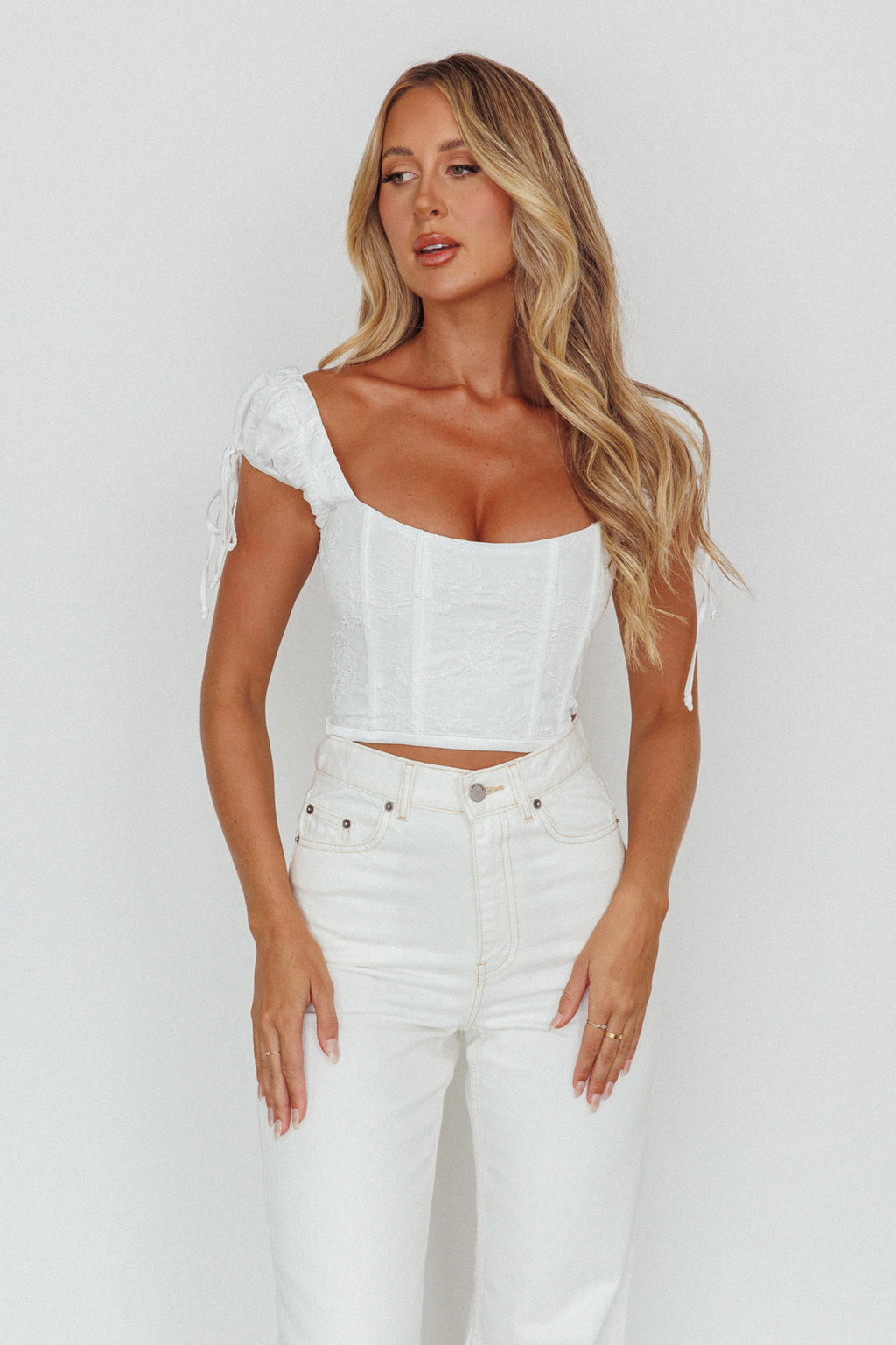 Citrine Dreams String Tie Detail Crop Top White by Selfie Leslie