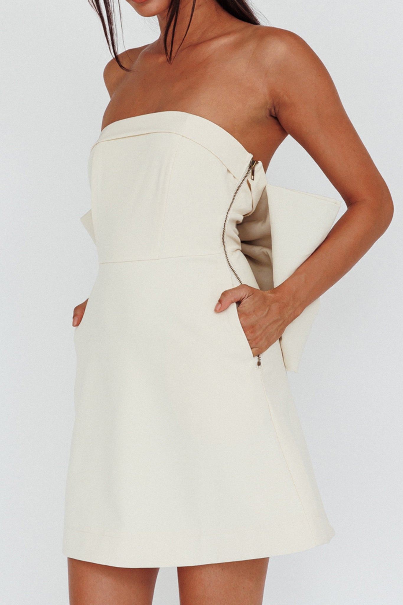 Made For Love Bow Back Mini Dress Ecru by Selfie Leslie