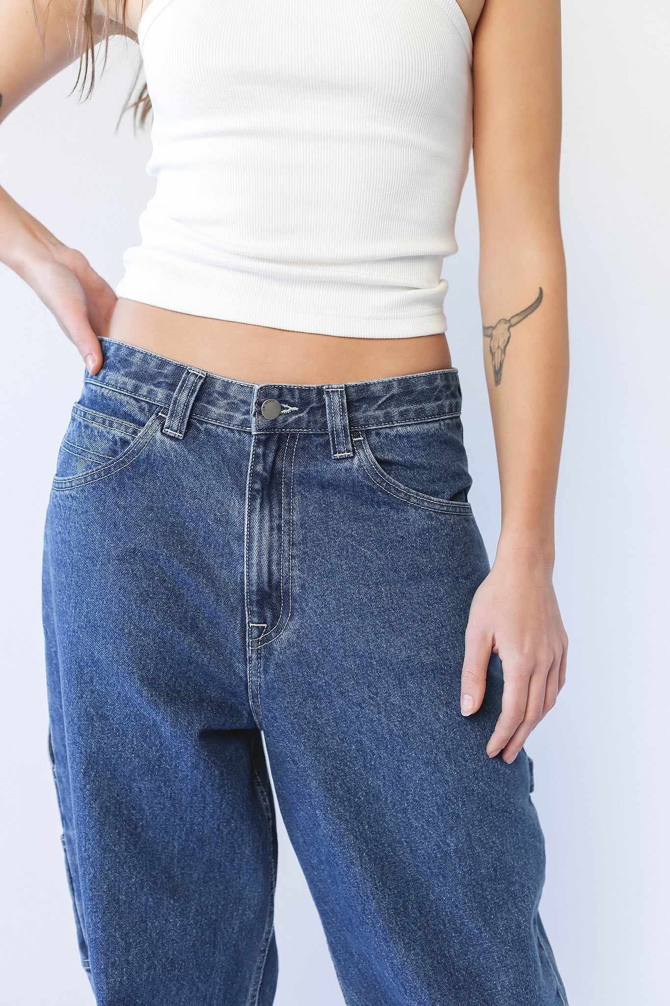 Dr Denim Faye Worker Pebble Mid Stone by Selfie Leslie