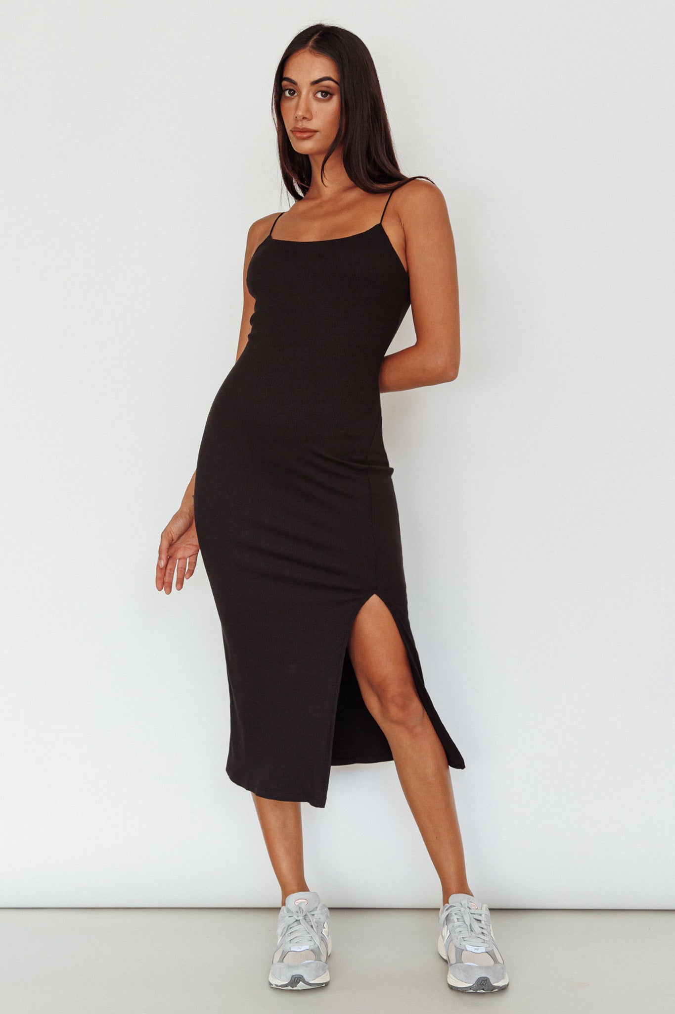 In My Element Split Midi Dress Black by Selfie Leslie