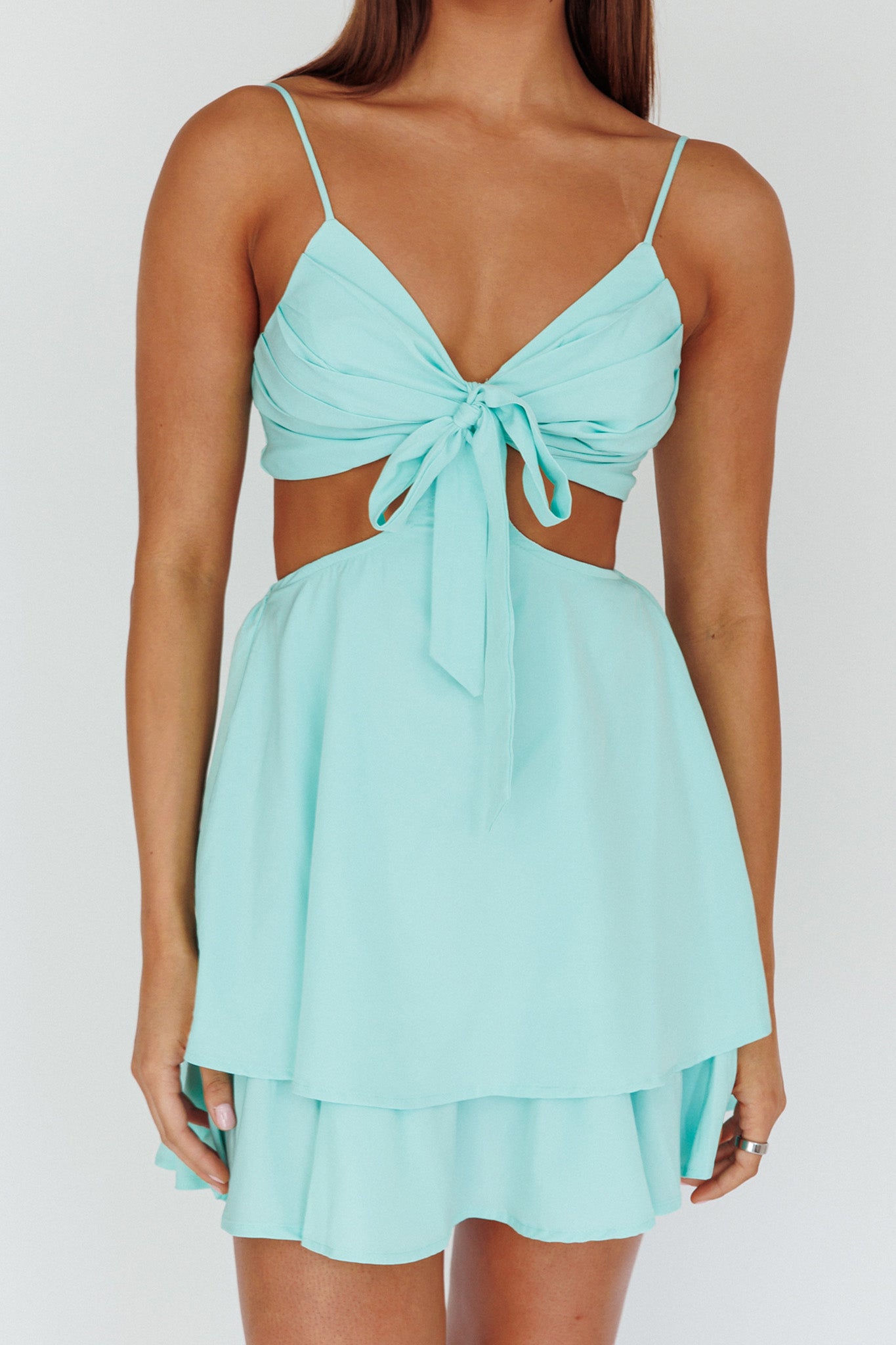 Jeneva Tied Bust Cut-Out Mini Dress Mint by Selfie Leslie