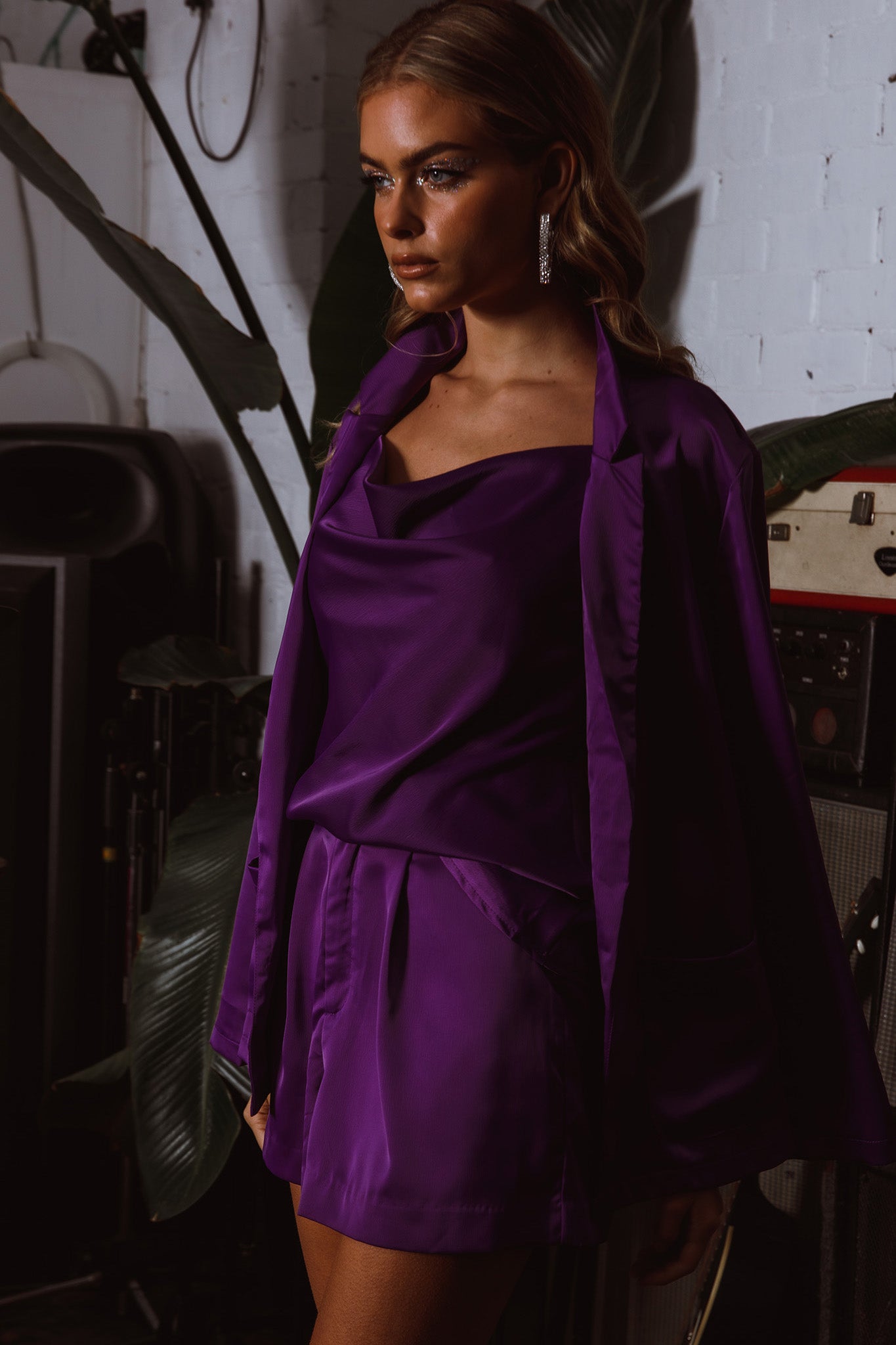Taylah Cowl Neck Cami Top Purple by Selfie Leslie