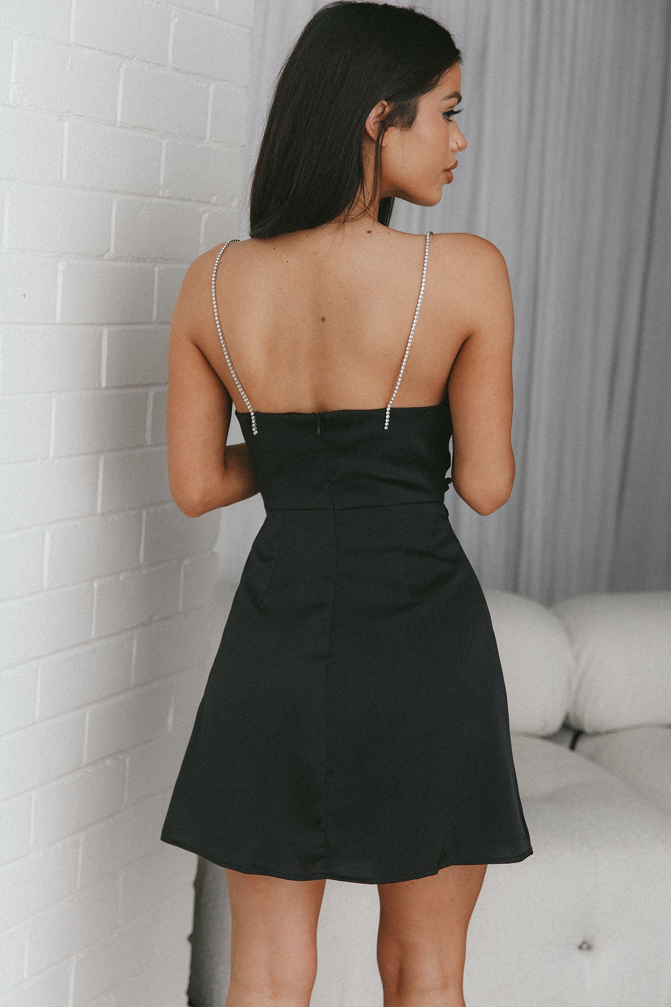 Insignia Twist Bust Diamante Mini Dress Black by Selfie Leslie