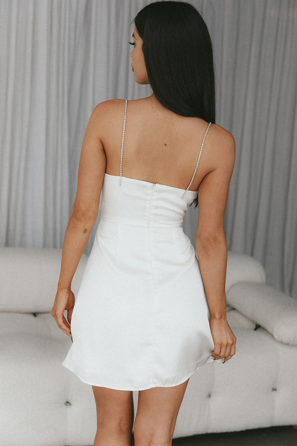 Insignia Twist Bust Diamante Mini Dress Cream by Selfie Leslie