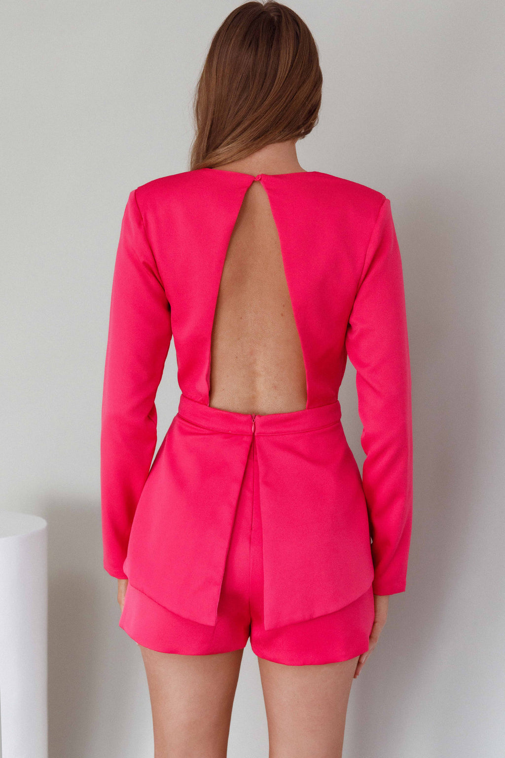 Ennis Long Sleeve Structured Romper Pink by Selfie Leslie