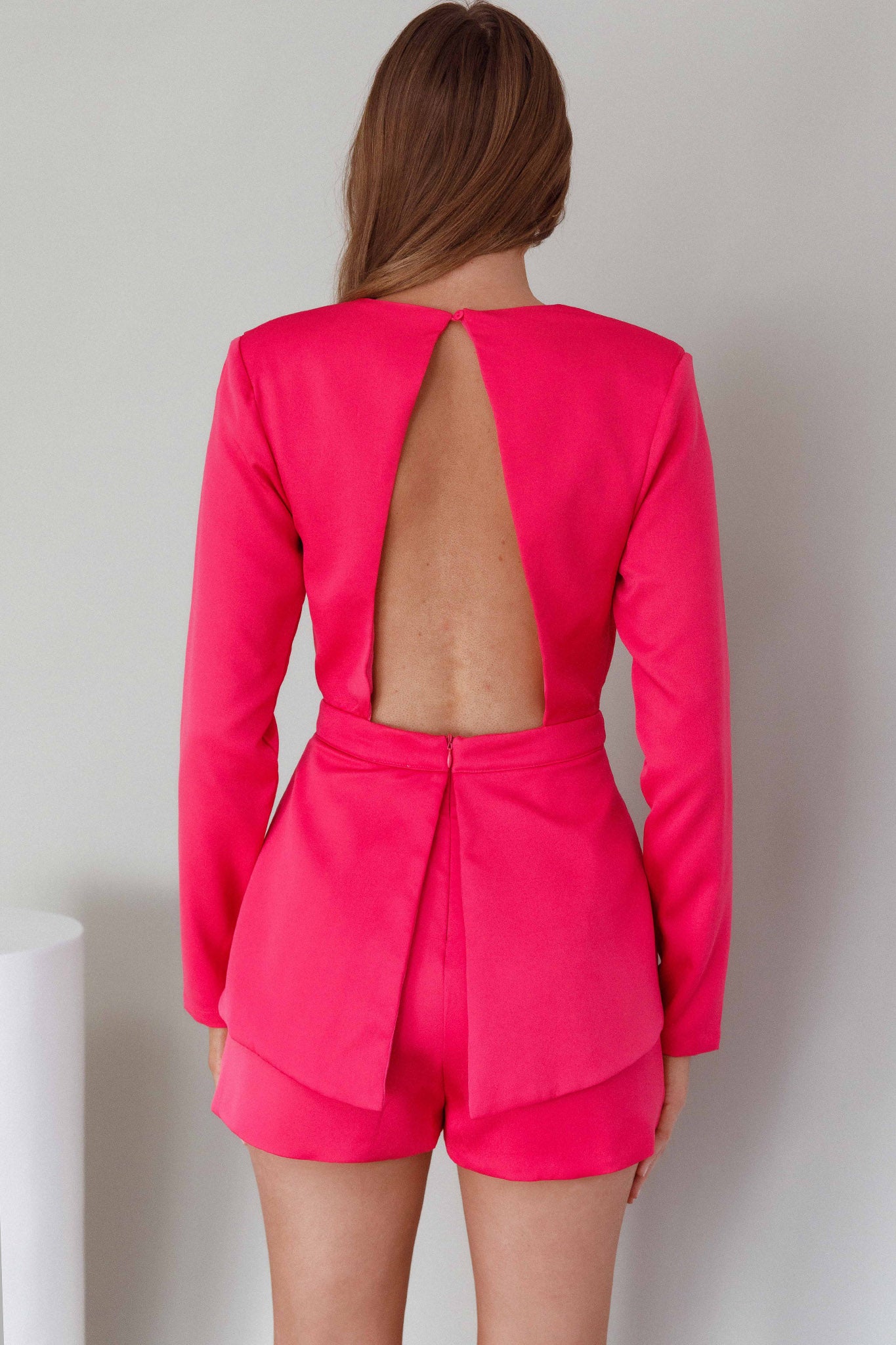 Ennis Long Sleeve Structured Romper Pink by Selfie Leslie