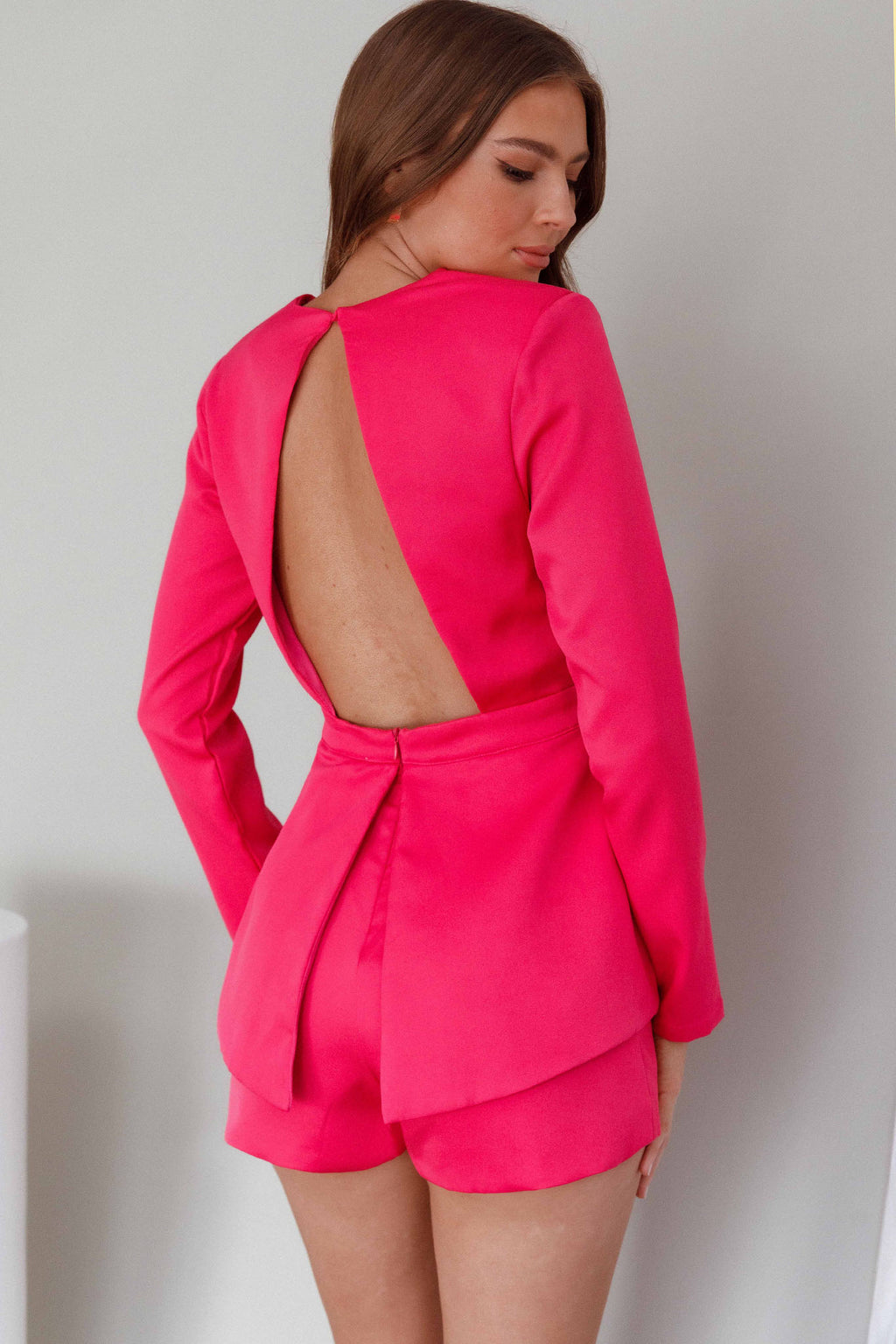 Ennis Long Sleeve Structured Romper Pink by Selfie Leslie