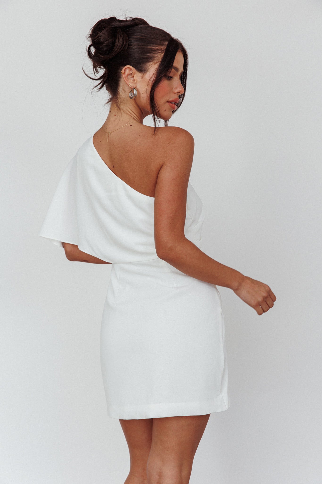 Lironne One Shoulder Mini Dress Off White by Selfie Leslie
