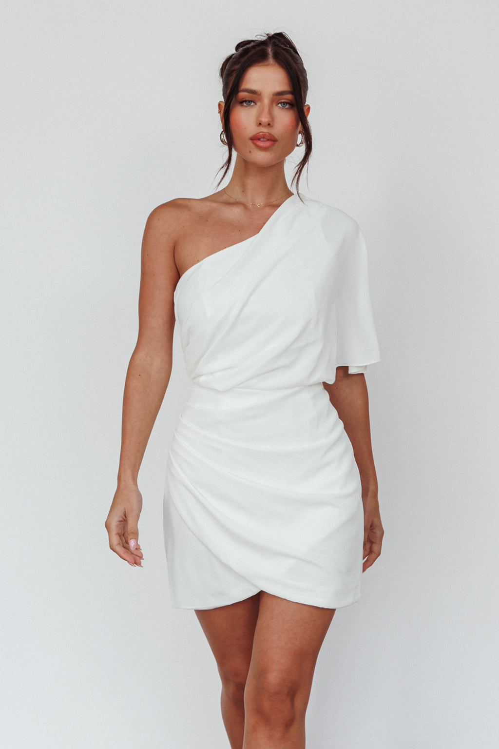 Lironne One Shoulder Mini Dress Off White by Selfie Leslie