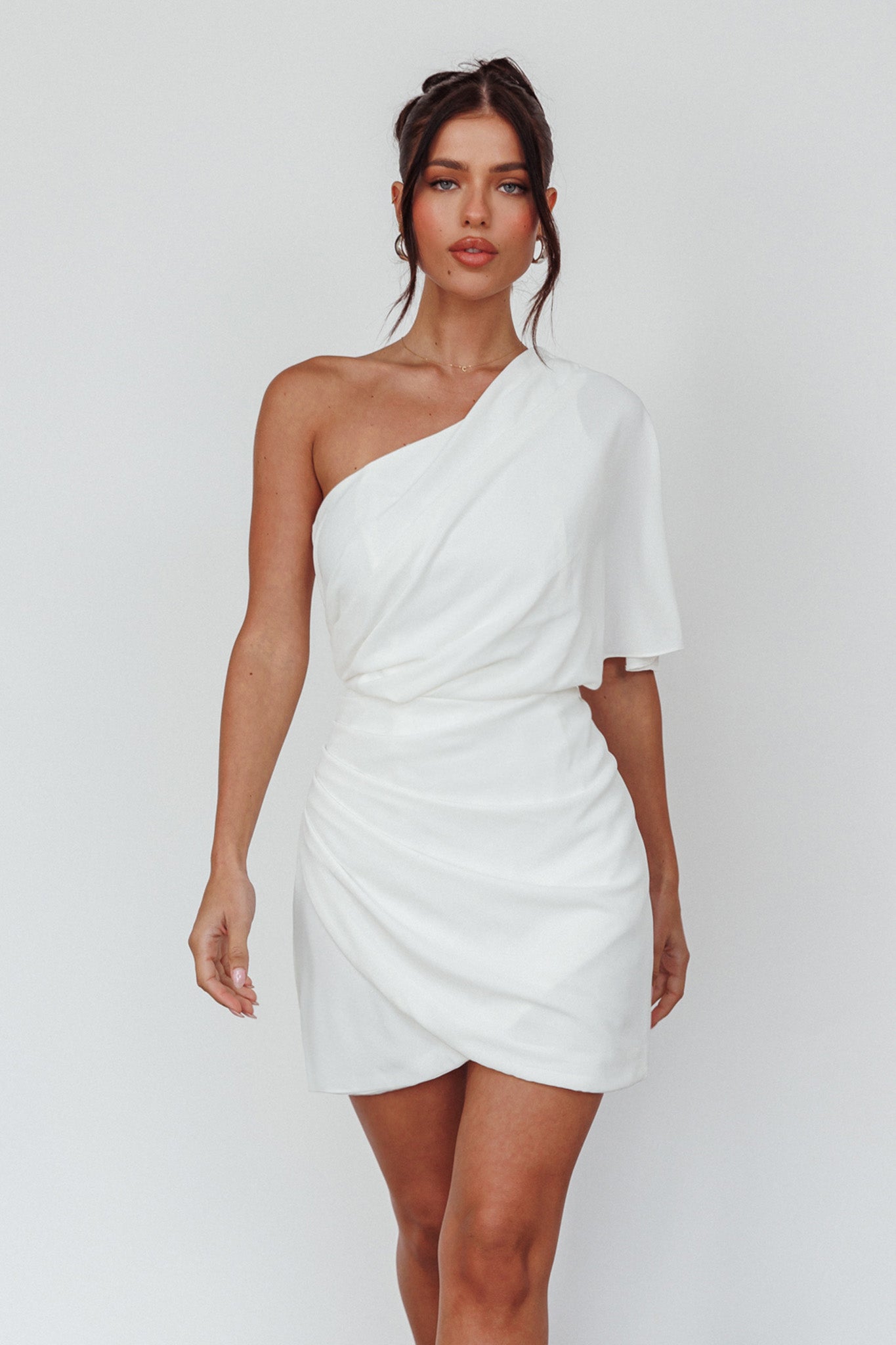 Lironne One Shoulder Mini Dress Off White by Selfie Leslie