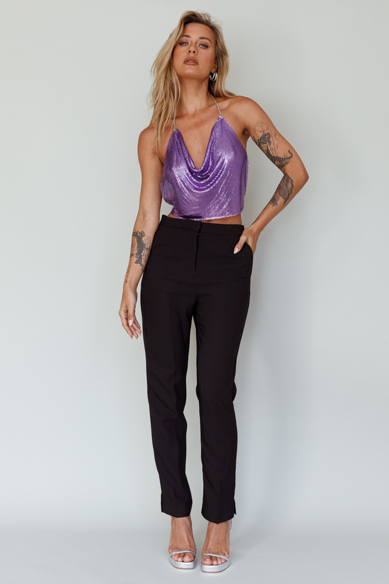 Moonshine Chain Mail Mesh Top Lavender by Selfie Leslie