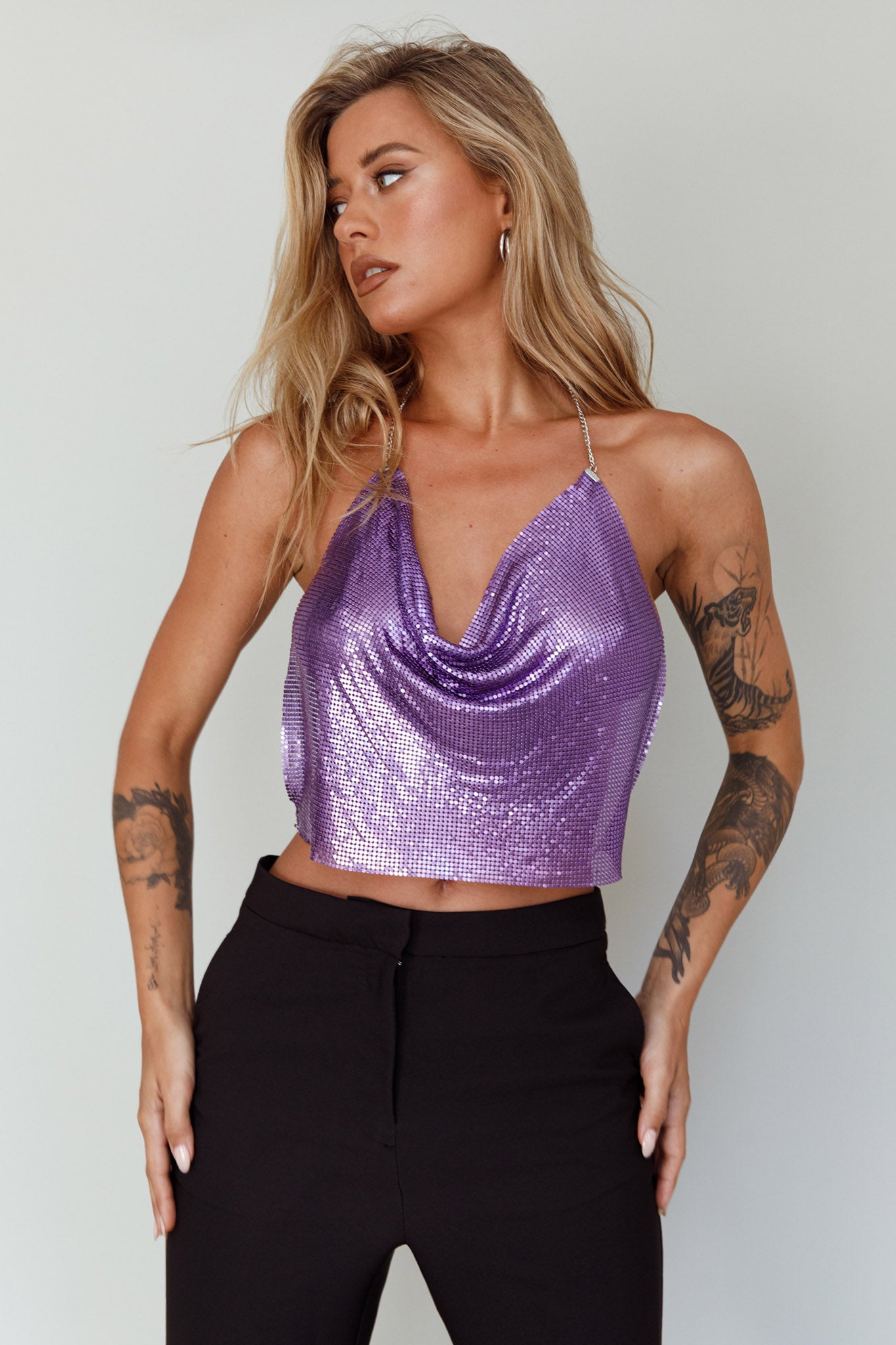 Moonshine Chain Mail Mesh Top Lavender by Selfie Leslie