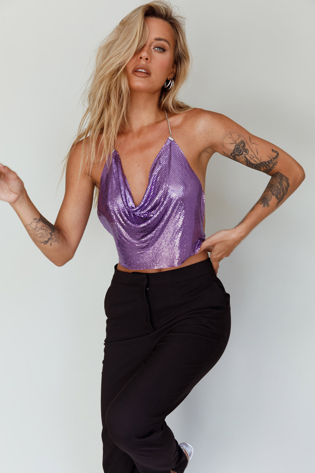 Moonshine Chain Mail Mesh Top Lavender by Selfie Leslie
