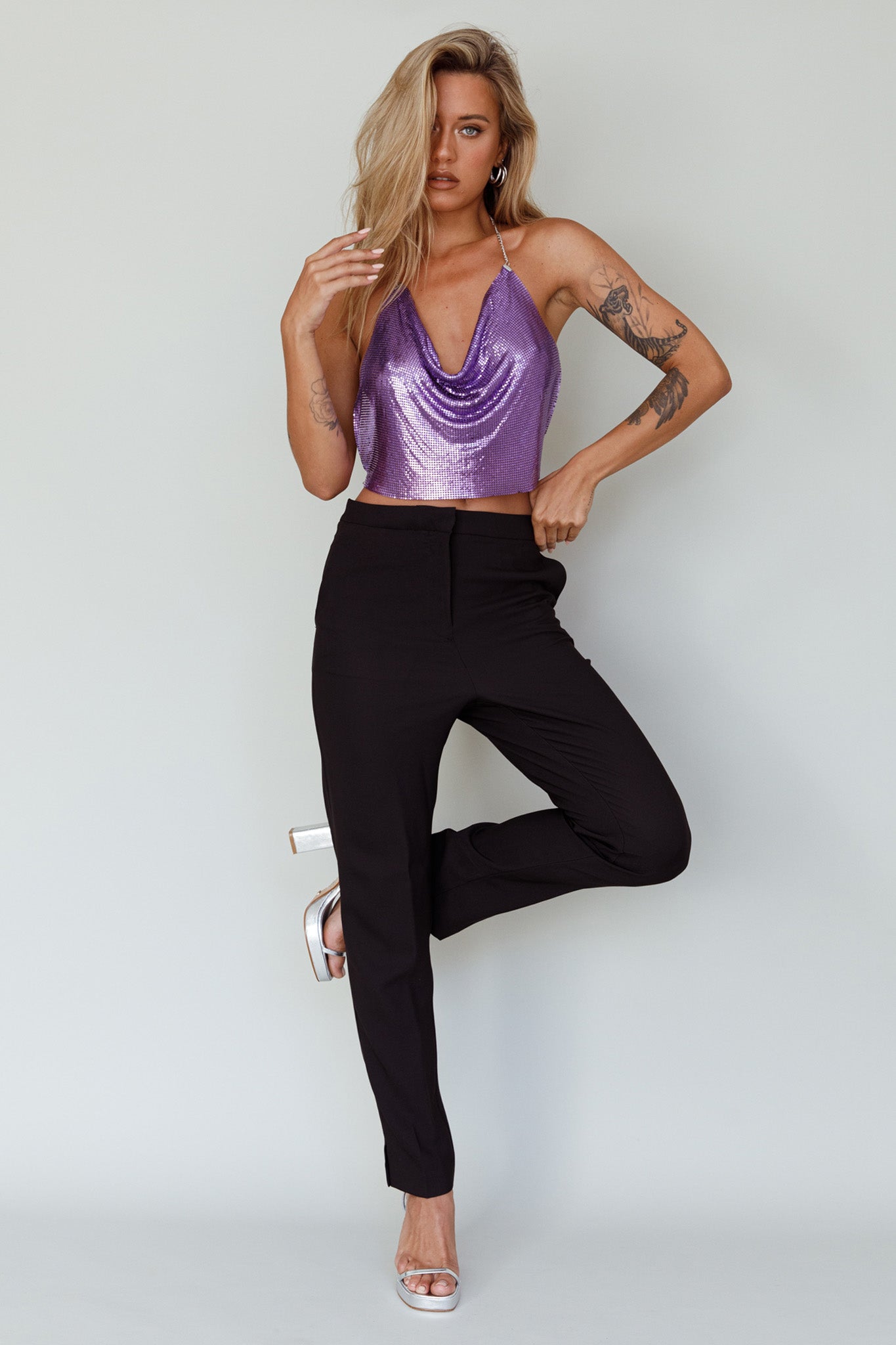 Moonshine Chain Mail Mesh Top Lavender by Selfie Leslie