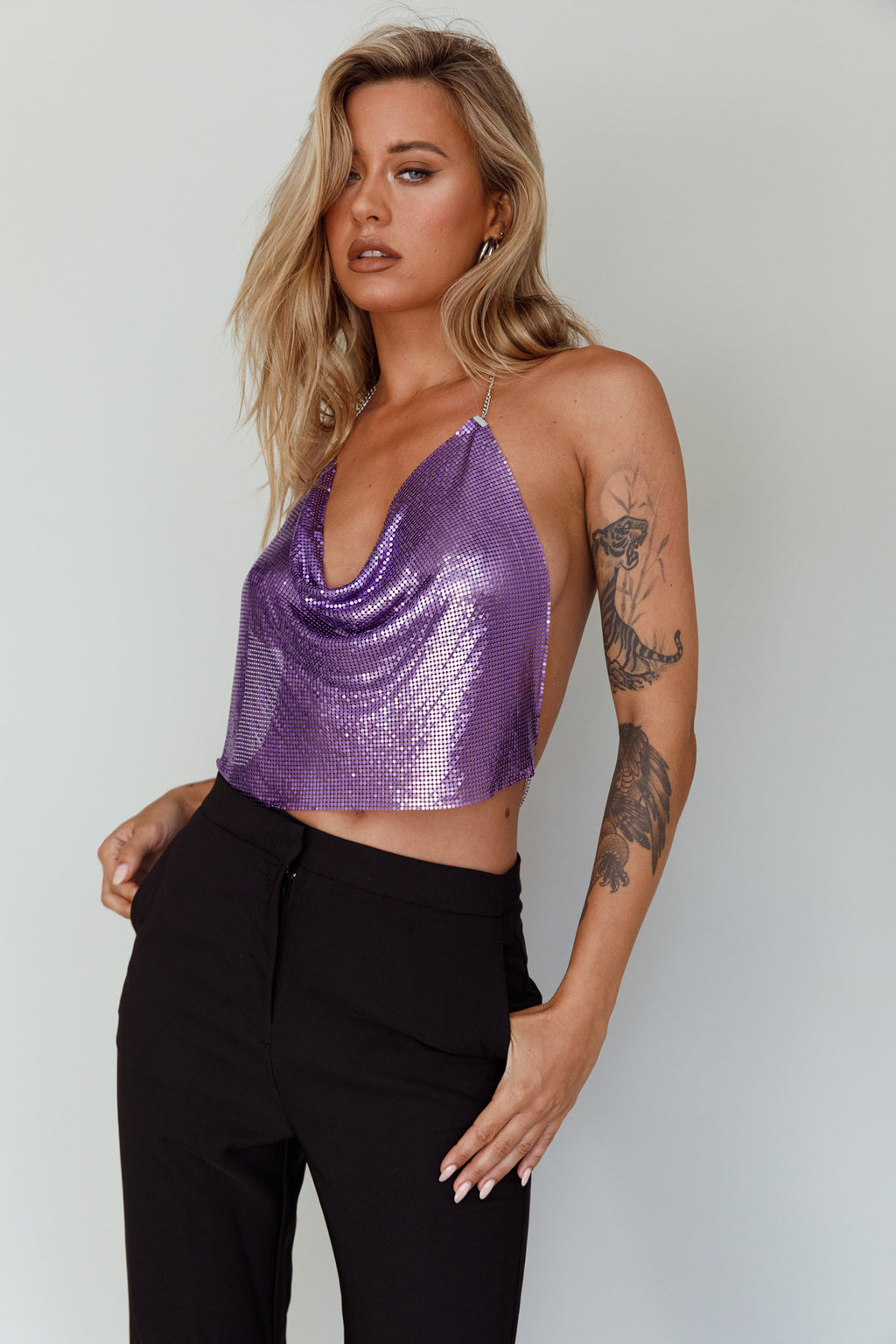 Moonshine Chain Mail Mesh Top Lavender by Selfie Leslie