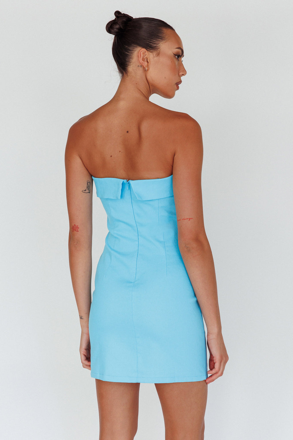 Jordi Foldover Neckline Mini Dress Aqua Blue by Selfie Leslie