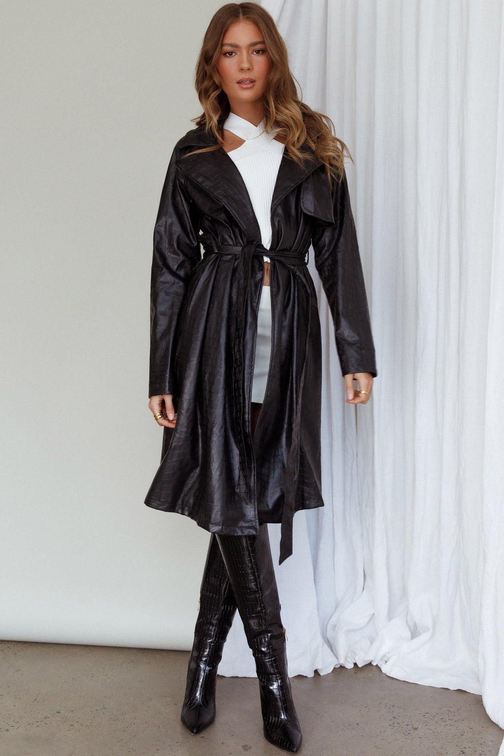 Wilhelmina Long Jacket Embossed Black by Selfie Leslie