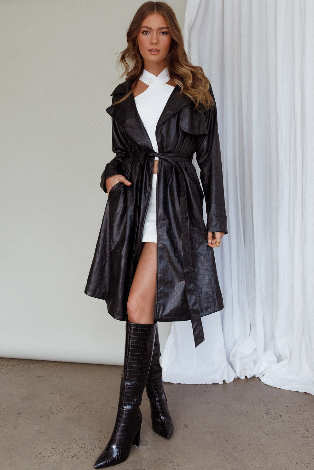 Wilhelmina Long Jacket Embossed Black by Selfie Leslie