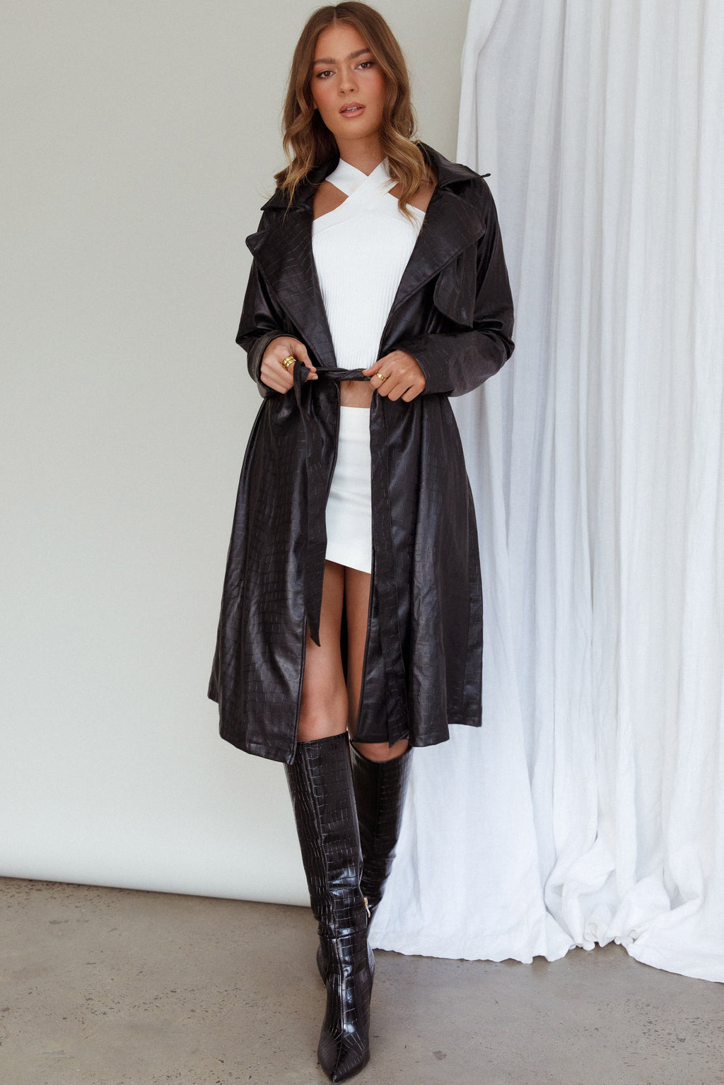 Wilhelmina Long Jacket Embossed Black by Selfie Leslie