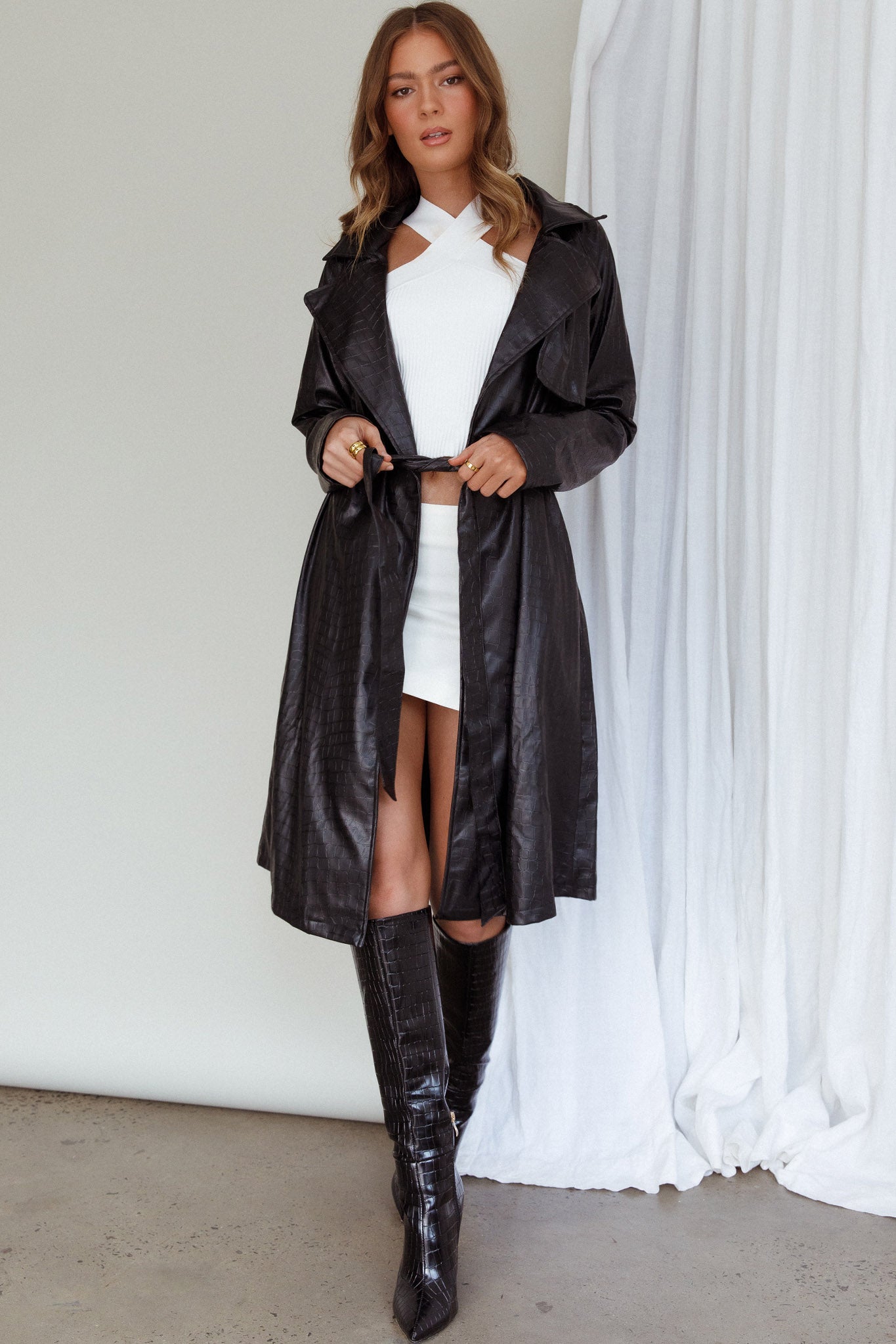 Wilhelmina Long Jacket Embossed Black by Selfie Leslie