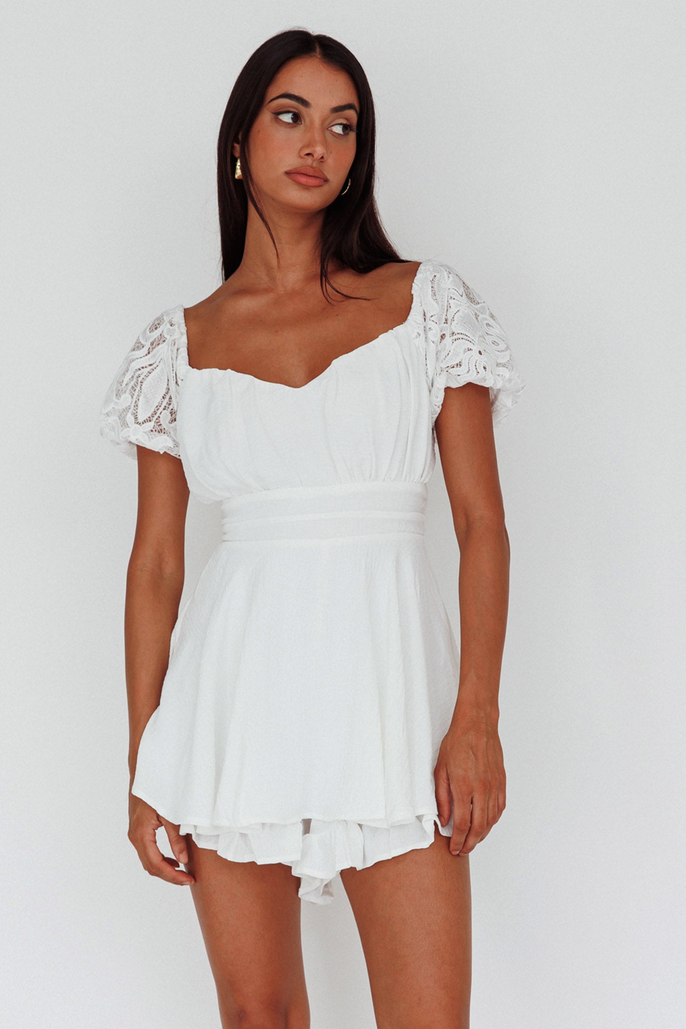 Lianah Lace Sleeve Tied Back Romper White by Selfie Leslie