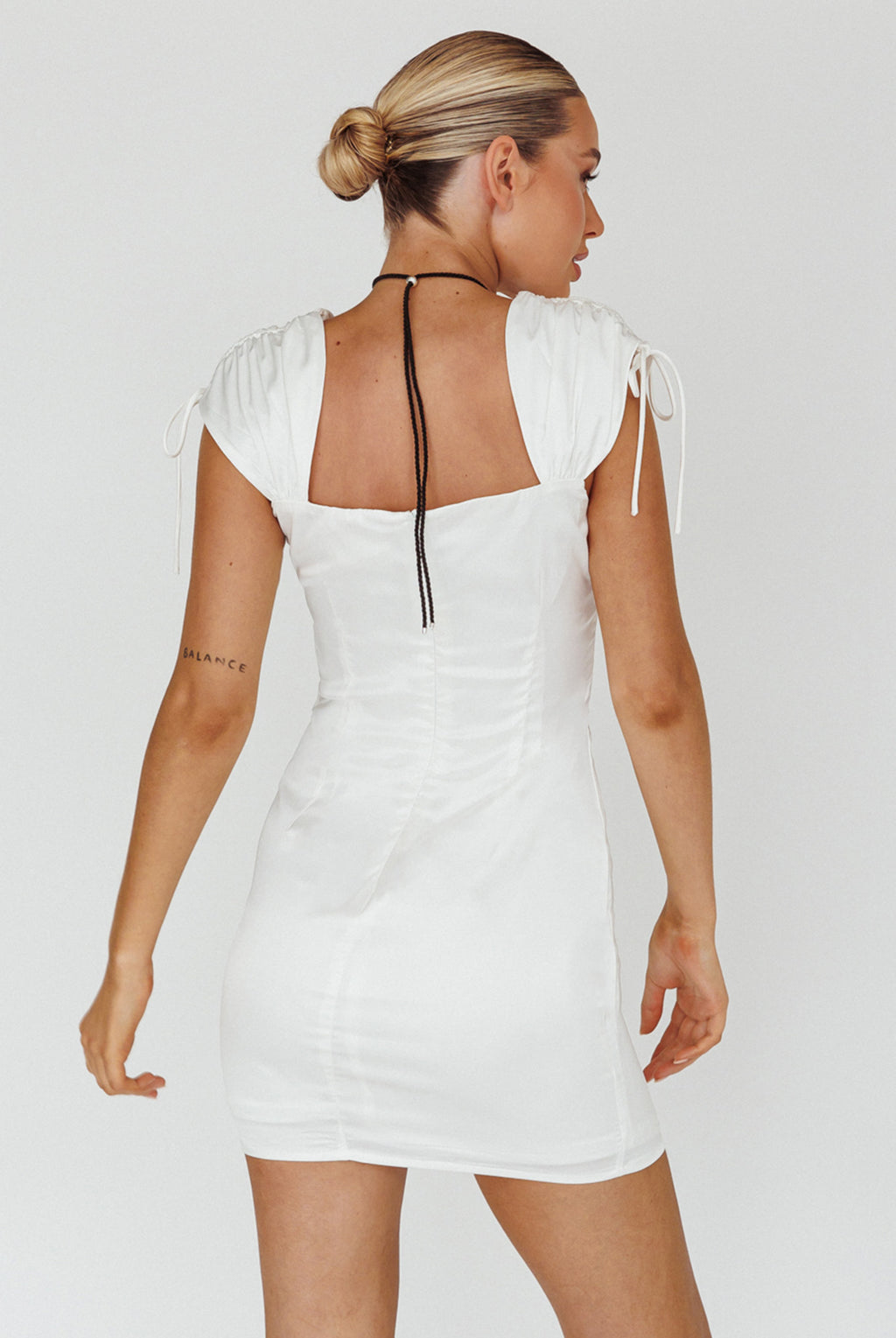 Yris String Tie Detail Mini Dress Off White by Selfie Leslie