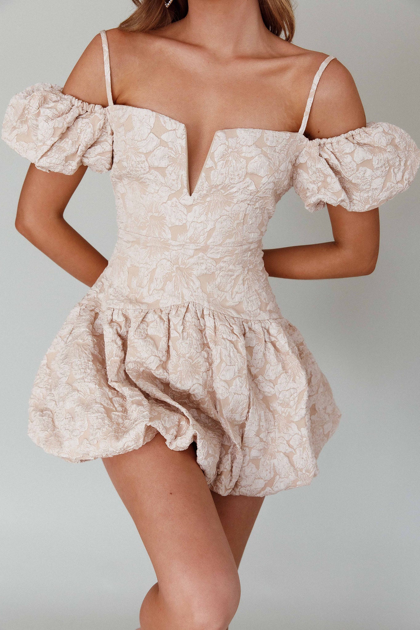 Mon Bebe Drop Waist Mini Dress Sand by Selfie Leslie