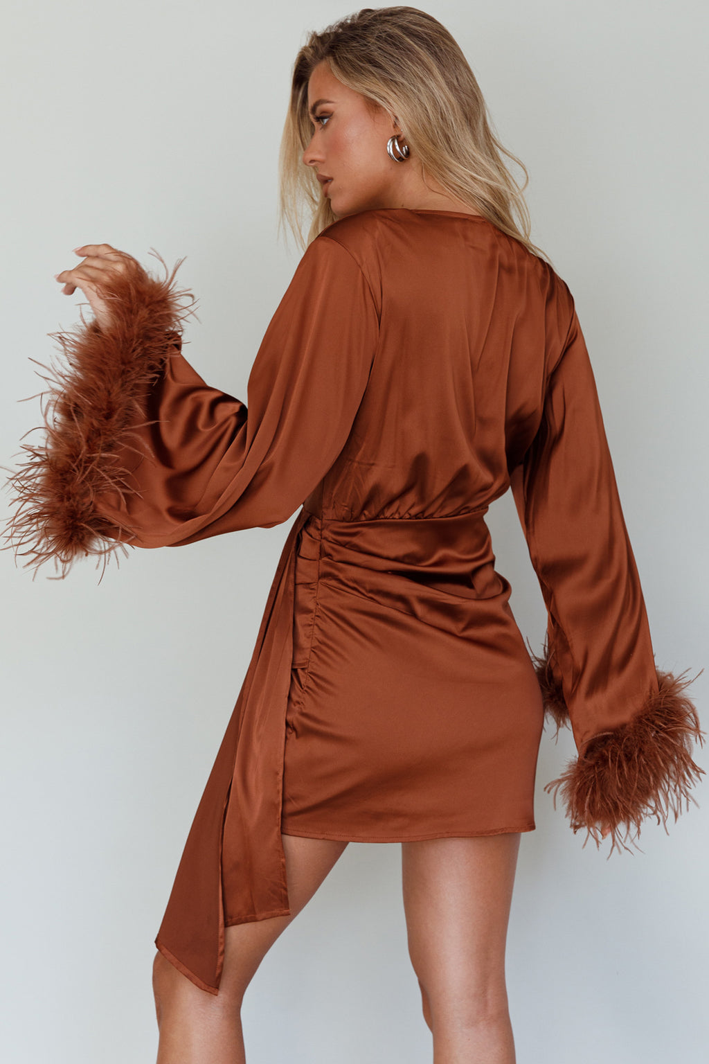 Screen Queen Feather Cuff Mini Dress Ginger by Selfie Leslie