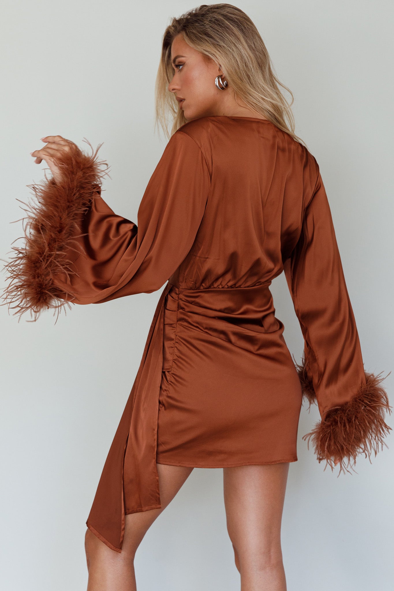Screen Queen Feather Cuff Mini Dress Ginger by Selfie Leslie