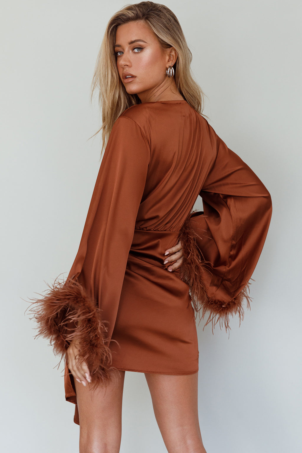 Screen Queen Feather Cuff Mini Dress Ginger by Selfie Leslie